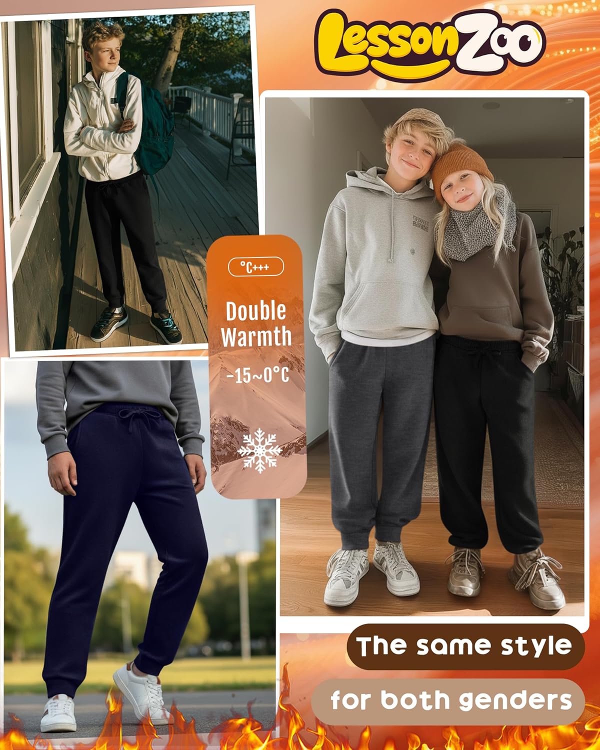 3 Pack Boys' Fleece Sweatpants Drawstring Straight Leg Cuffed Jogger Pants Athletic Lounge Pants with Pockets - Image 3