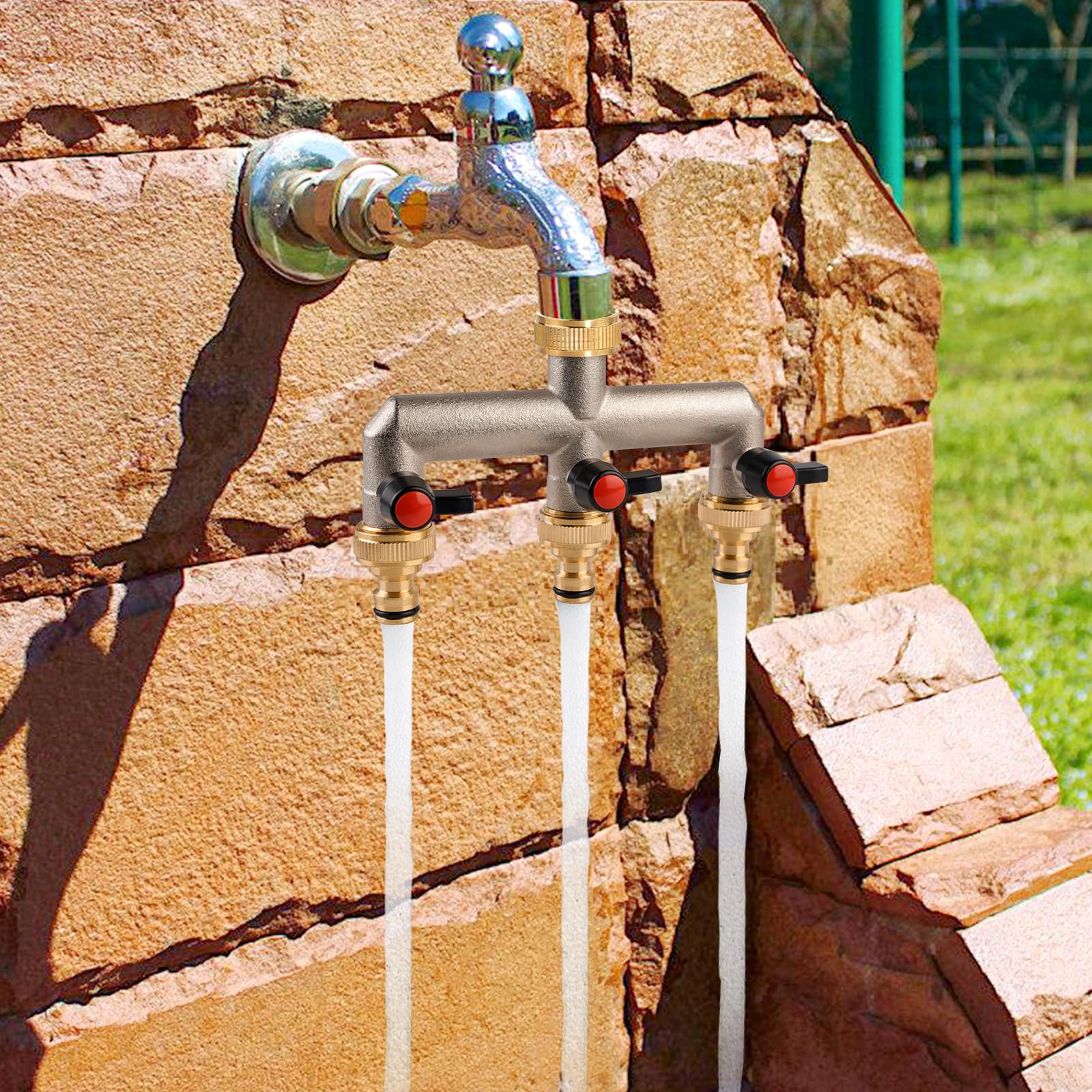 Répartiteur D'Eau Robinet 3 Voies En Laiton - Sorties 3/4" - Pour Jardin, Lavage Voiture