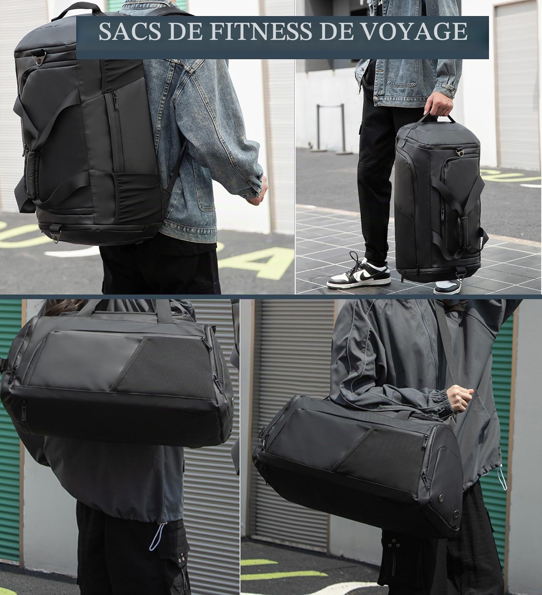 Sac de sport 3 en 1 pour homme avec compartiment à chaussures, sac de voyage avec bandoulière, sac à dos étanche pour voyage d'affaires