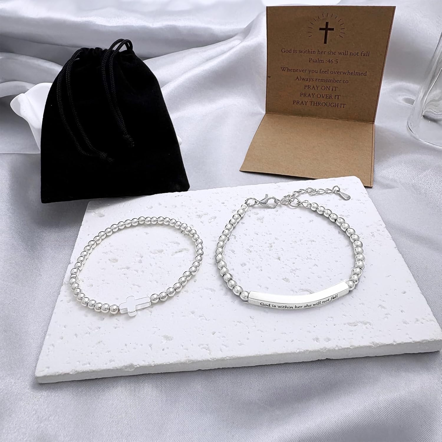 Christian Religious Bracelets for Women Jesus Inspirational Faith Bracelet Beaded Stretch Handmade Ball Bracelets Bible Verse Bracelet Religious Christian Gift - Image 7