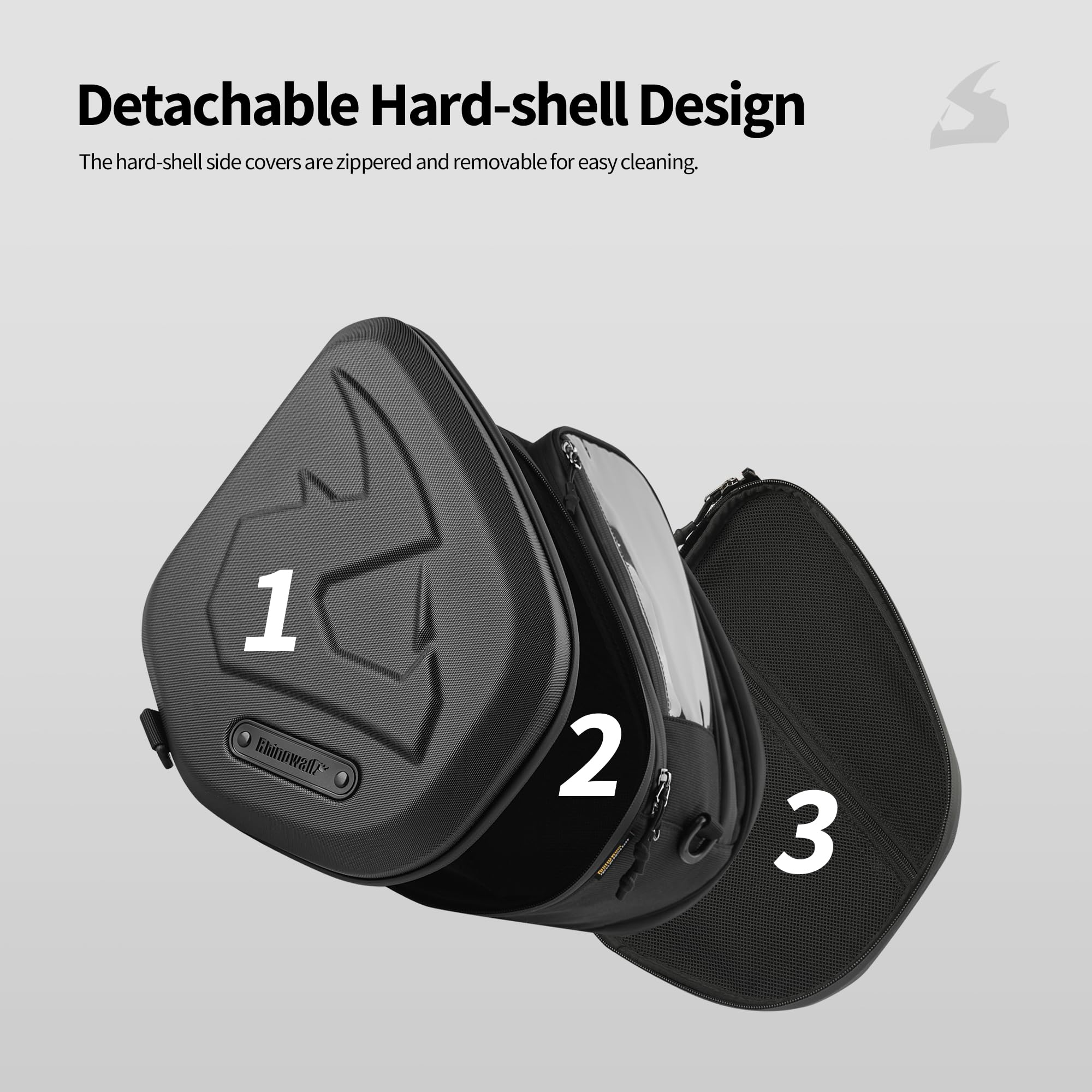 Rhinowalk Sacoche tunnel pour scooter, coque rigide en ABS, 16 l, sac de moto avec tunnel central, avec compartiment pour écran tactile, poignée de transport, bandoulière et housse de pluie