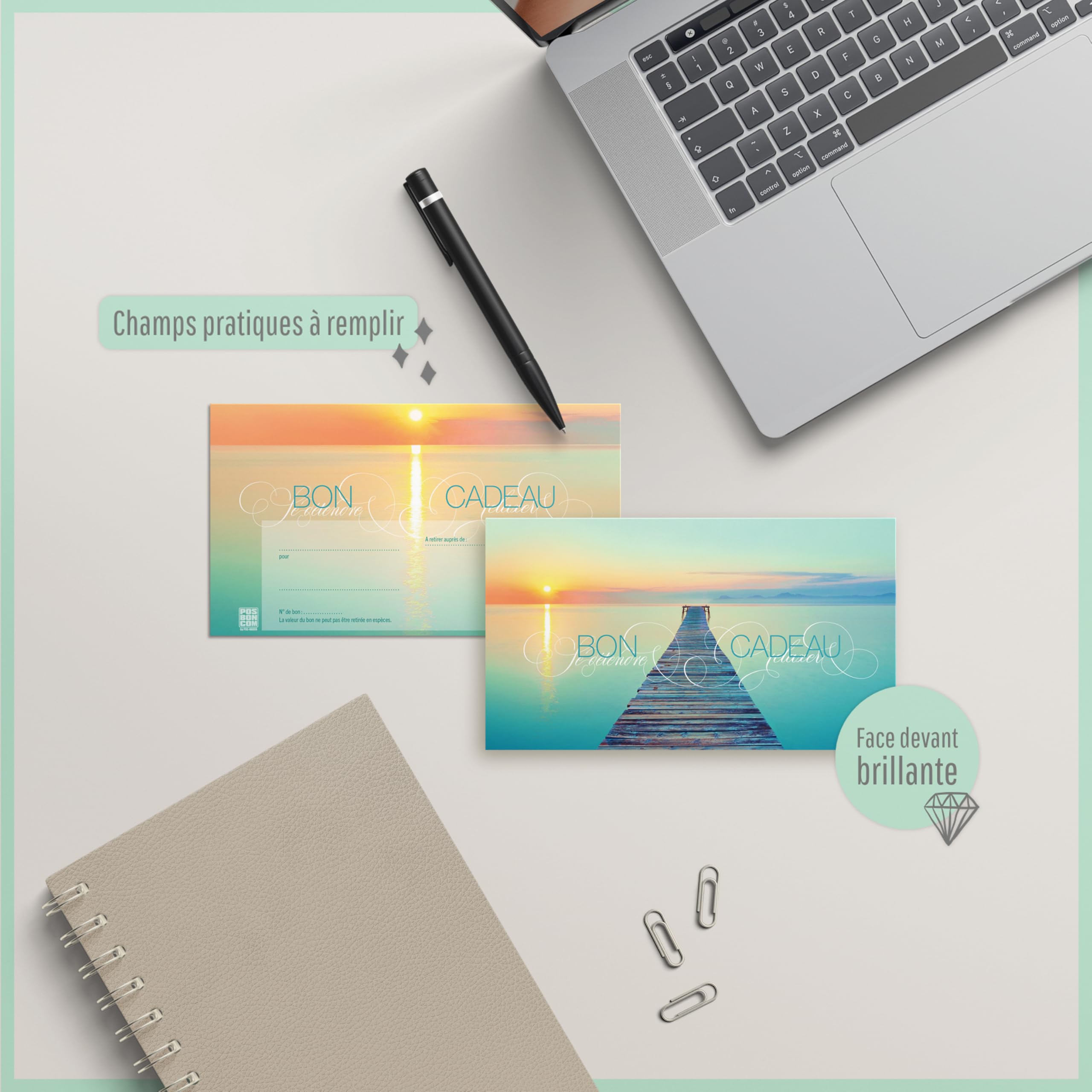 POS BON - 50 bons cadeaux à remplir avec enveloppe - formulaires imprimés pour la physiothérapie et d'autres entreprises MA1266F-1-50-V1