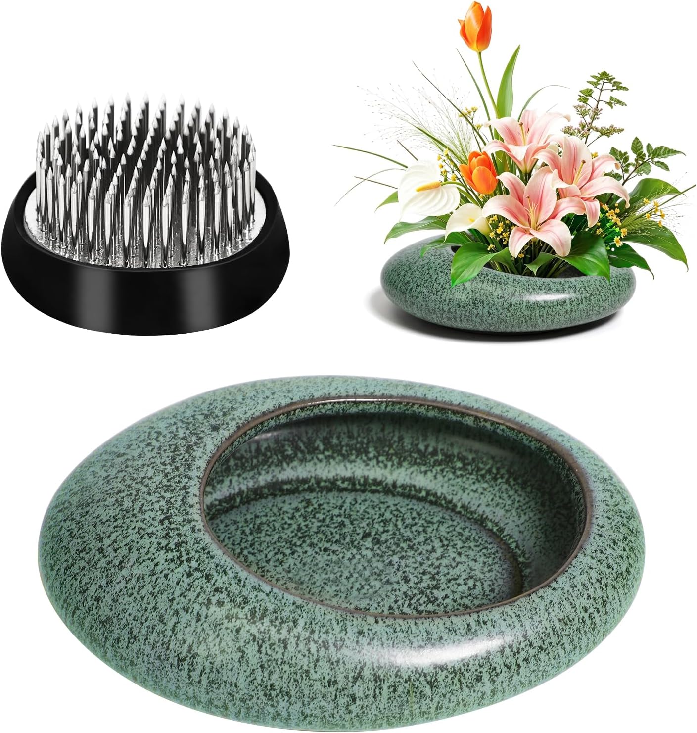 Ikebana Vases with Flower Frog, Ceramic Flower Frog Vase for Ikebana Flower Arrangement, Japanese Ikebana with Kenzan, Decorative Ikebana Bowl for Home Decor, Gift for Flower Lovers