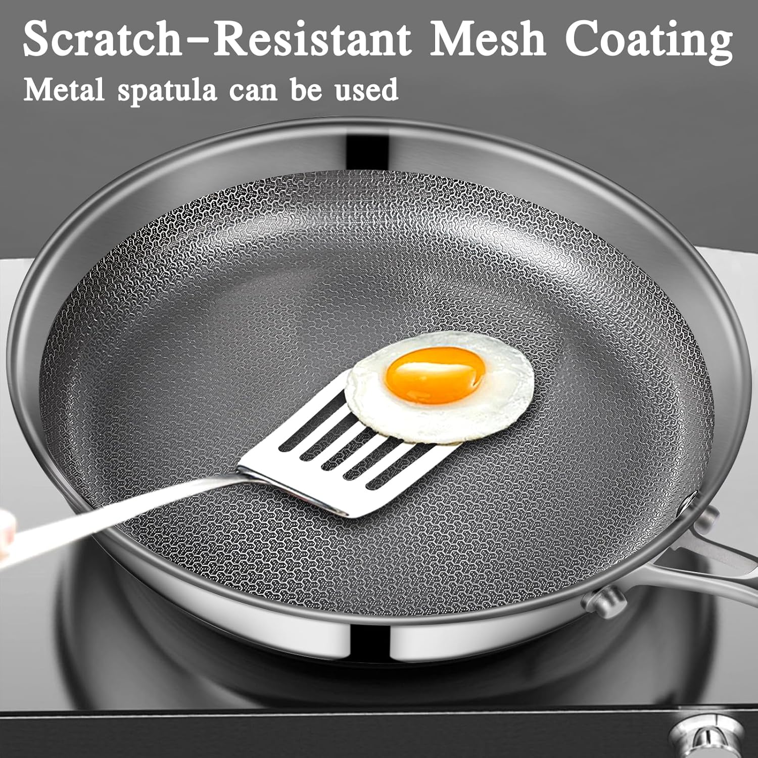 GiPP Tri-Ply Stainless Steel Frying Pan, 12 inch Hybrid Frying Pans Nonstick Skillets, Dishwasher and Oven-Safe, Induction Ready, Compatible with All Cook tops, PFOS/PFOA Free