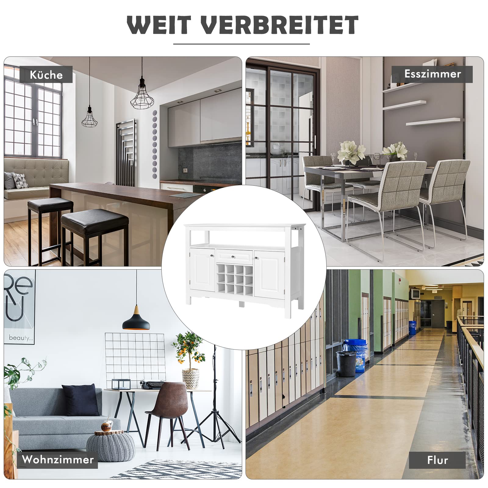GOPLUS Sideboard mit Weinregal, Küchenschrank mit Offenem Regal, 1 Schublade & 2 Türen, Beistellschrank für Wohnzimmer, Küche & Esszimmer, 117 × 40,5 × 85,5 cm (White)