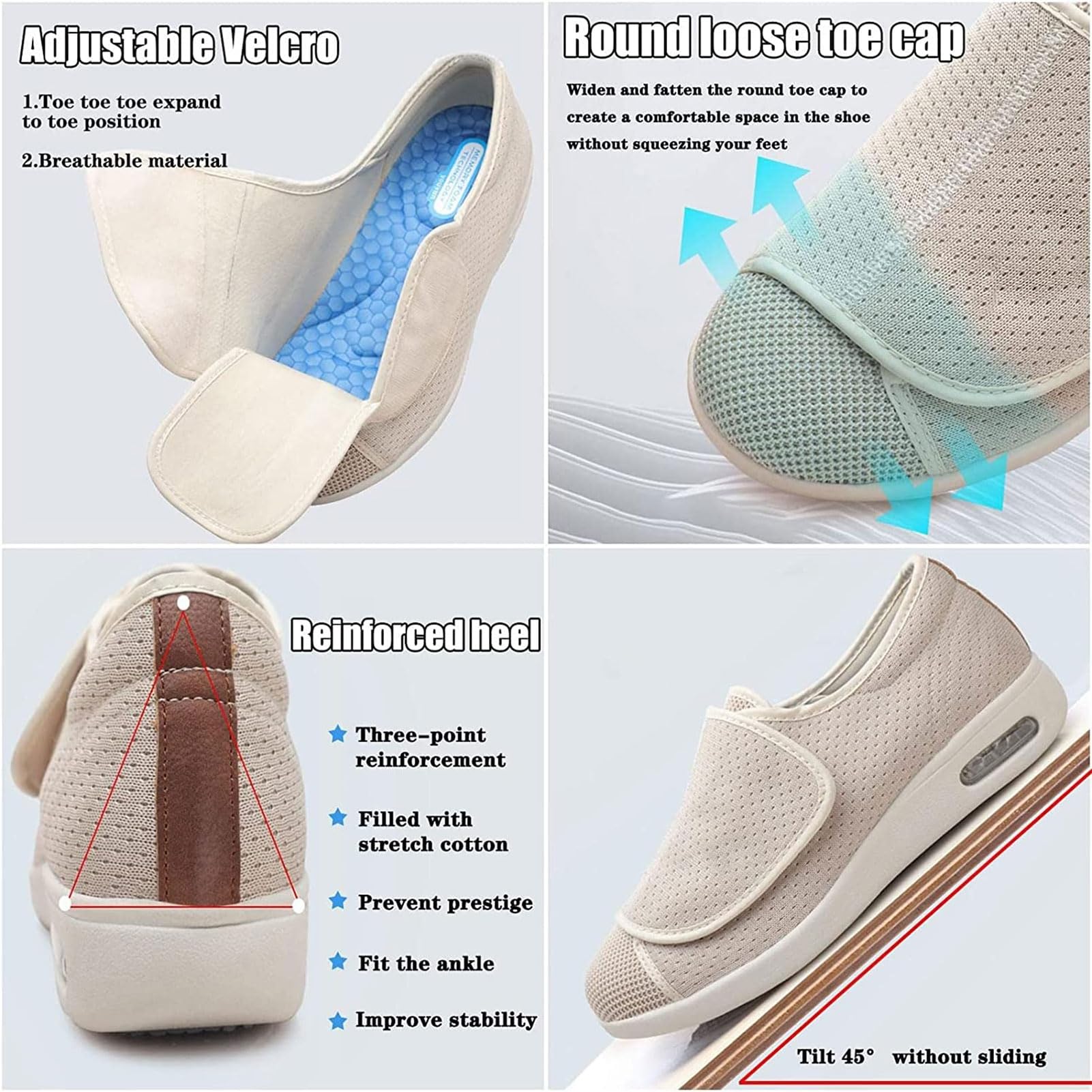 Zapatos para DiabéTicos, Zapatos Anchos para Mujer con Edemas, con Cierres Totalmente Ajustables, FáCiles De Poner Y Quitar, Zapatillas para Caminar para Pies Hinchados