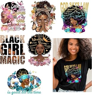DoreenBow 6 Sheet Black Gir Iron on Sticker Black Women Heat Transfer Vinyl | Afro Girl Iron on Stickers Decals, Black Girl Iron on Applique for DIY Clothing T-Shirt