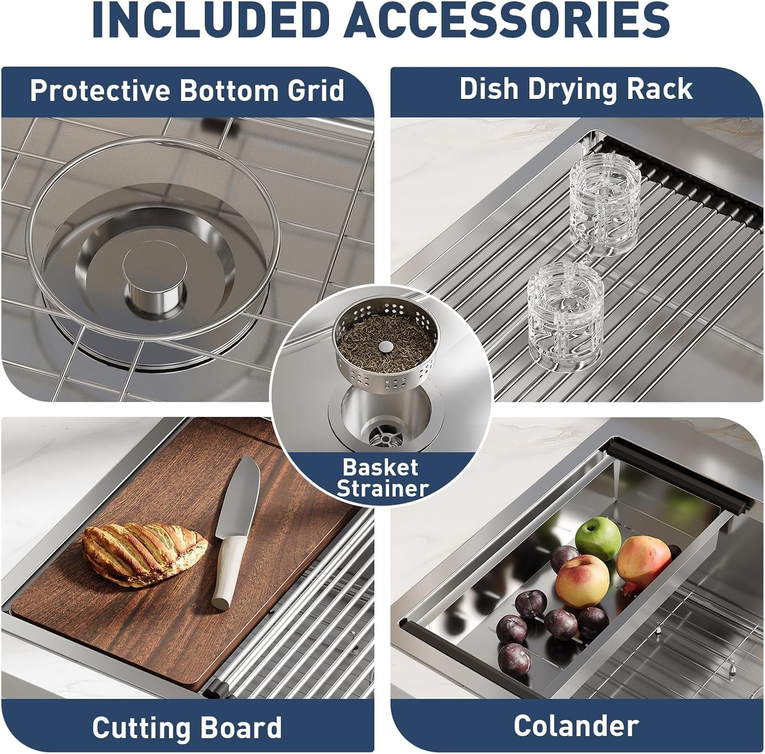 304 Stainless Steel Kitchen Sink - Single Bowl Drop-in Workstation with Hot/Cold Pull-Out Faucet - x-Shaped Quick Drainage & Sound-Deadening Design - R10 Rounded Corners for Easy Cleaning