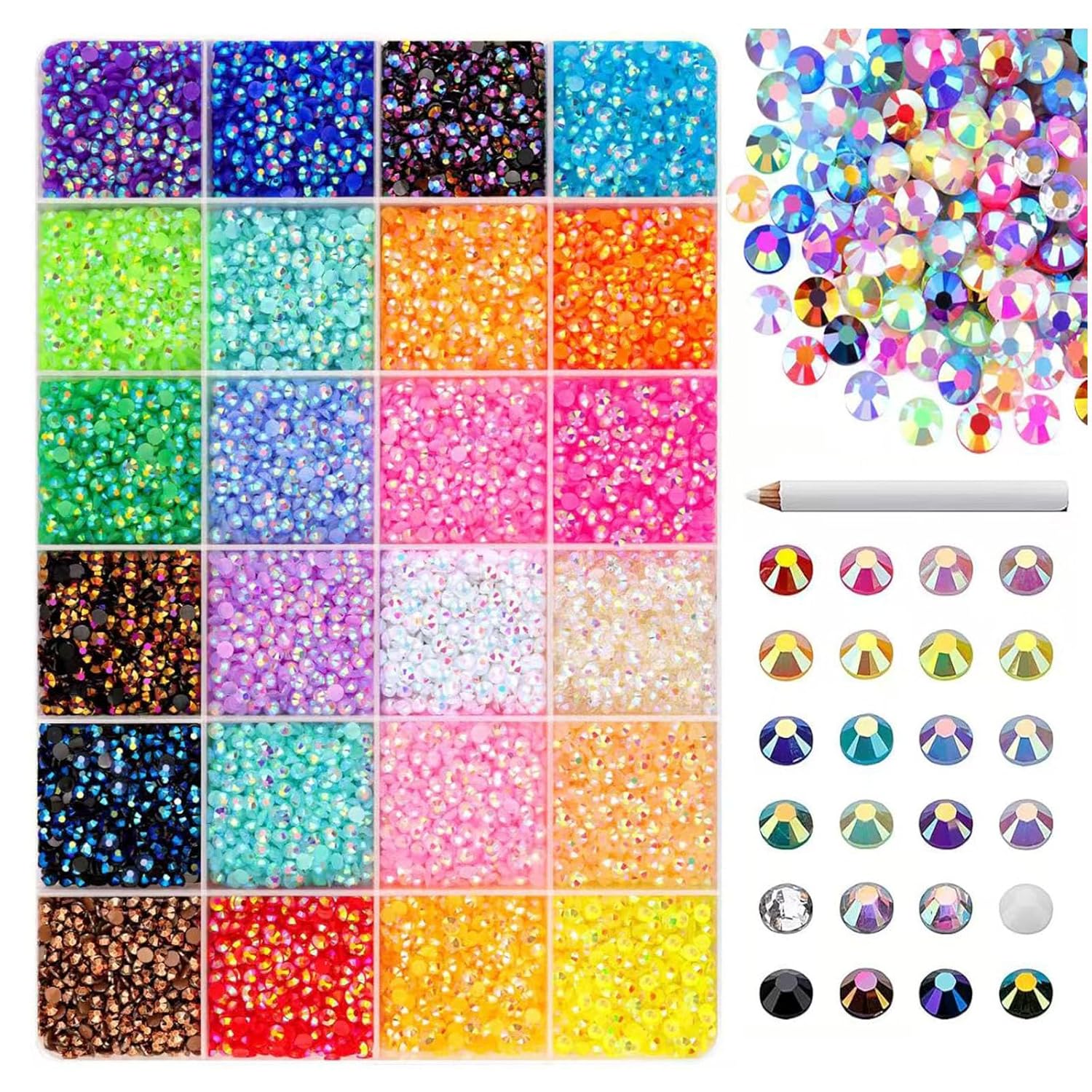 Rhinestone Kit with Applicator Tool, 24 Colors AB Flat Back Crystals for Nail Art and Crafts