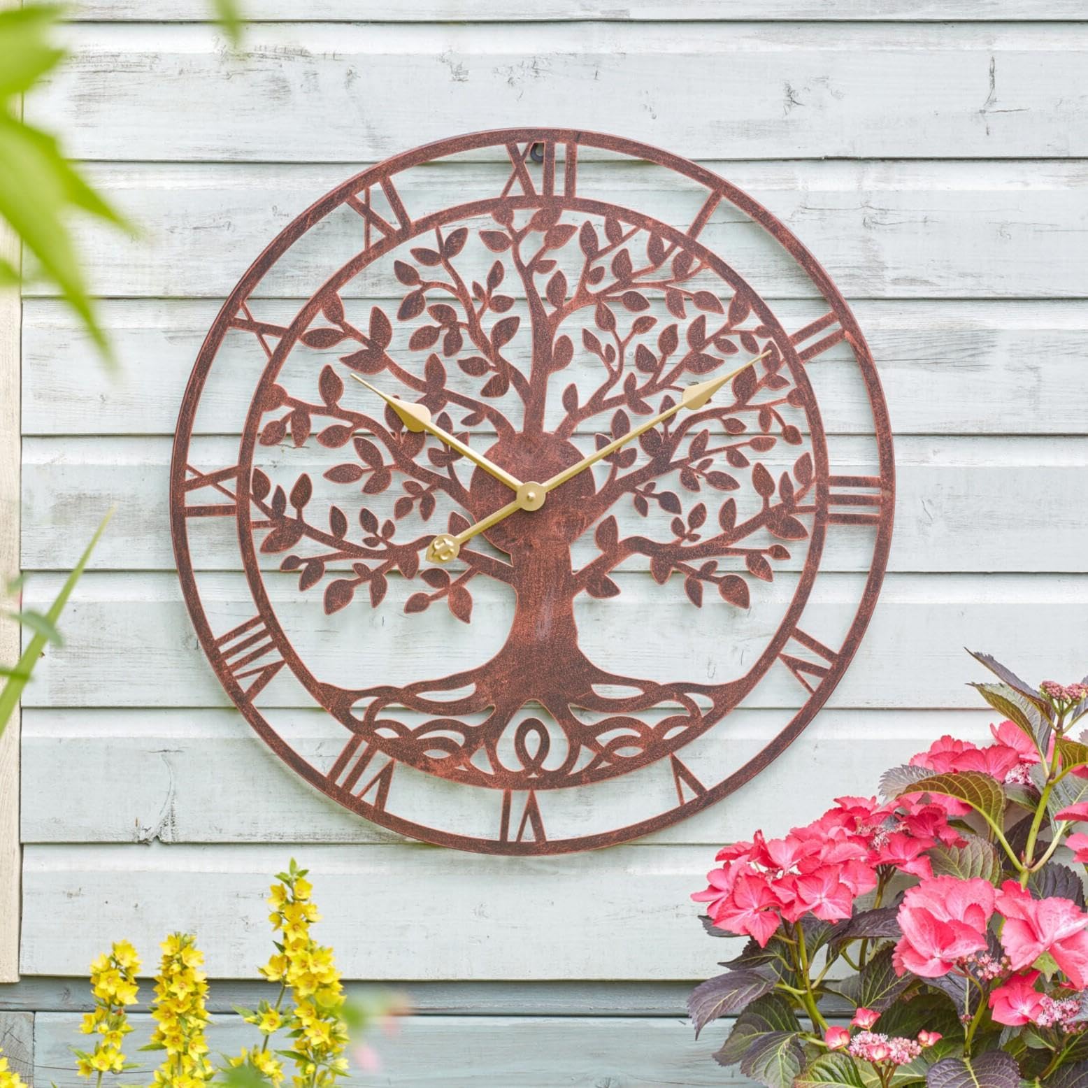 mysmartbuy.com 24in Tree of Life Bronze Wall Clock - Metal Clock with Quartz Movement, Weather-Resistant for Outdoor Use, Large 24" Diameter, Timeless Garden or Home Décor