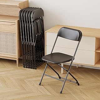Allpop 5 Pack Plastic Folding Chair, 300lb Capacity, Portable Commercial Chair with Steel Frame for Home Office Wedding Party Indoor Outdoor Events, Stackable, Black