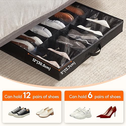 Miniatura 10 de Lifewit Juego de 2 organizadores de almacenamiento para zapatos debajo de la cama, para 16 pares de zapatos y 4 botas, organizador plegable con asa