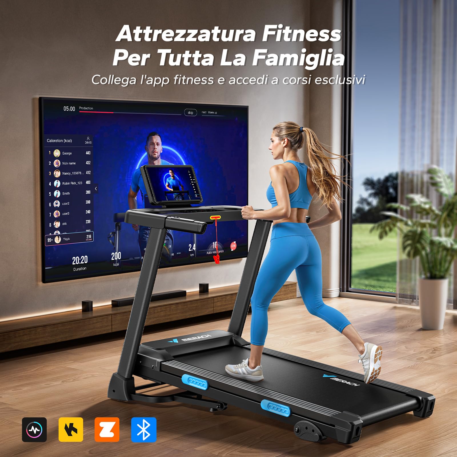Merach Tapis Roulant Elettrico con Inclinazione,2.5HP Tapis Roulant Pieghevole con Pendenza,0.8-12km/H Walking Pad,Treadmill 136KG,Salvaspazio per Casa e Ufficio,Palestra Casa,Display LED