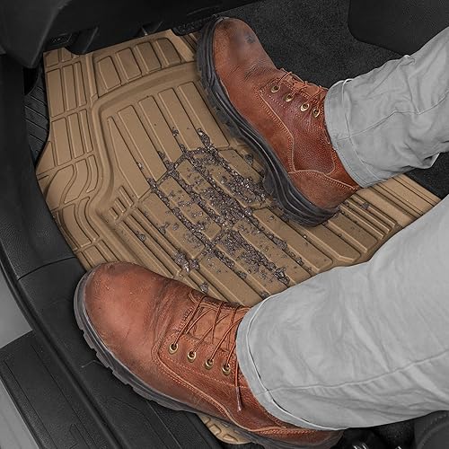 Miniatura 3 de Cat ToughRide - Tapetes de goma resistentes de 3 piezas para todo el año, para automóvil, camión, camioneta, SUV, beige, ribete prémium para