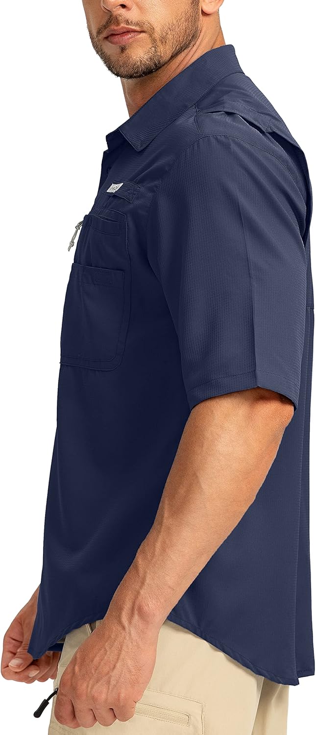 Men's Fishing Shirts with Zipper Pockets UPF 50+ Lightweight Cool Short Sleeve Button Down Shirts for Men Casual Hiking - Image 3
