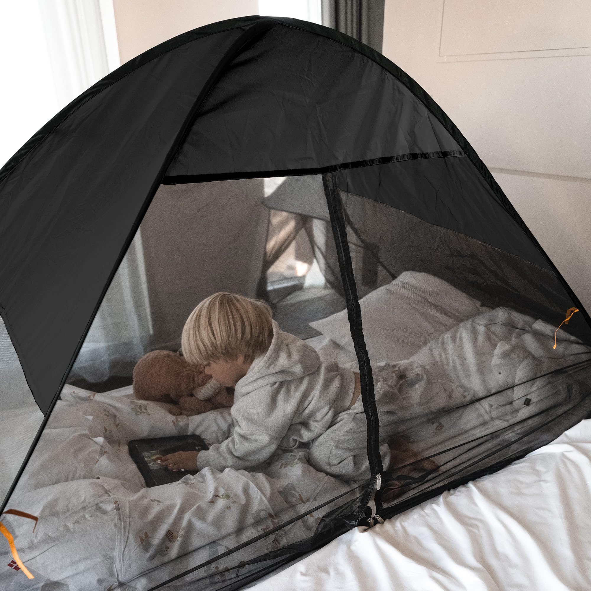 Deryan Tenda da letto pop-up – matrimoniale – zanzariera pop up – zanzariera letto – pieghevole e leight – 200 x 90 x 110 cm – zanzariera letto e zanzariera da viaggio con borsa – Grigio