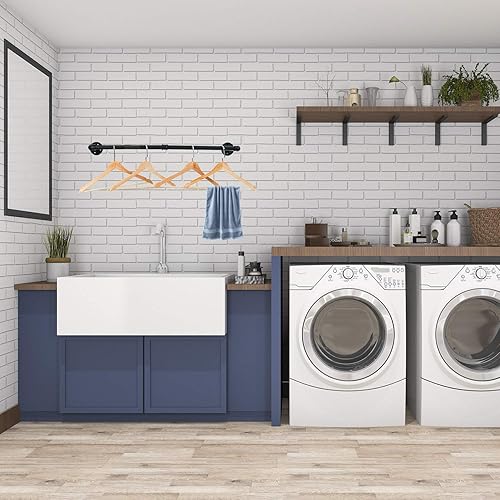 Miniatura 3 de Crehomfy Perchero industrial de tubería con 3 ganchos en forma de S perchero montado en la pared de 36 pulgadas de largo barra de ropa de hierro