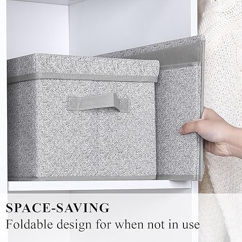 Miniatura 3 de WUIKE Contenedores de almacenamiento plegables con tapas, cajas de almacenamiento con asas, organizador de estantes de armario, cestas de