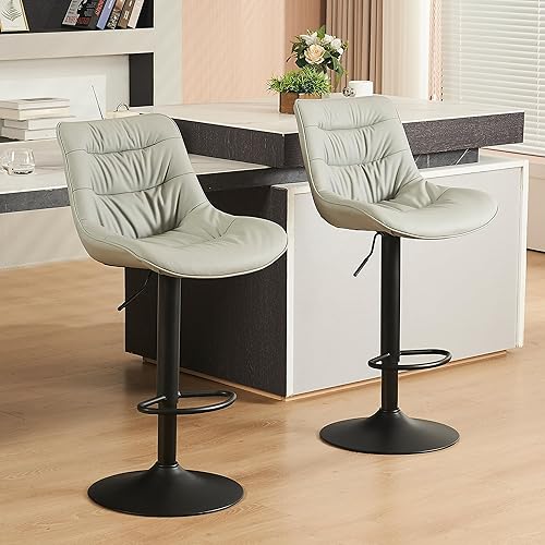 Kidol & Shellder Juego de 2 taburetes de bar para isla de cocina, altura de mostrador, modernos taburetes de bar giratorios de piel sintética,