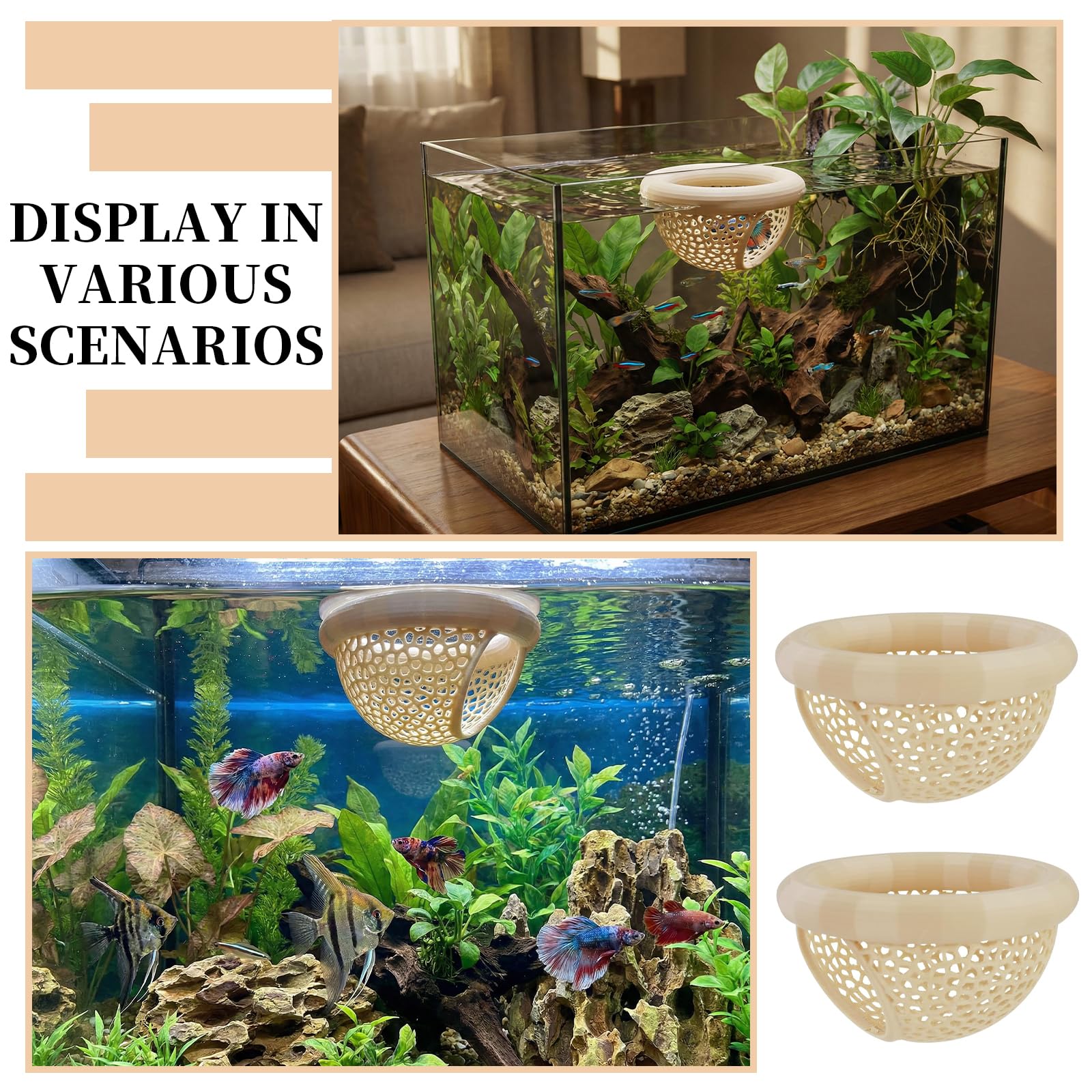 2 Pièces Cachette Flottante pour Betta 7 x 4 cm Décor D’Aquarium Petits Poissons pour Reposer Nourrir Jouer & Reproduire Tunnel Aquarium Hamac Décoratif Poissons Un Repos en Toute Sécurité