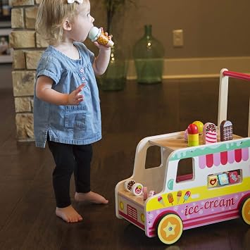 Fat Brain Toys Scoop 'n Scoot Ice Cream Walker - Wooden Pretend Playset for Toddlers
