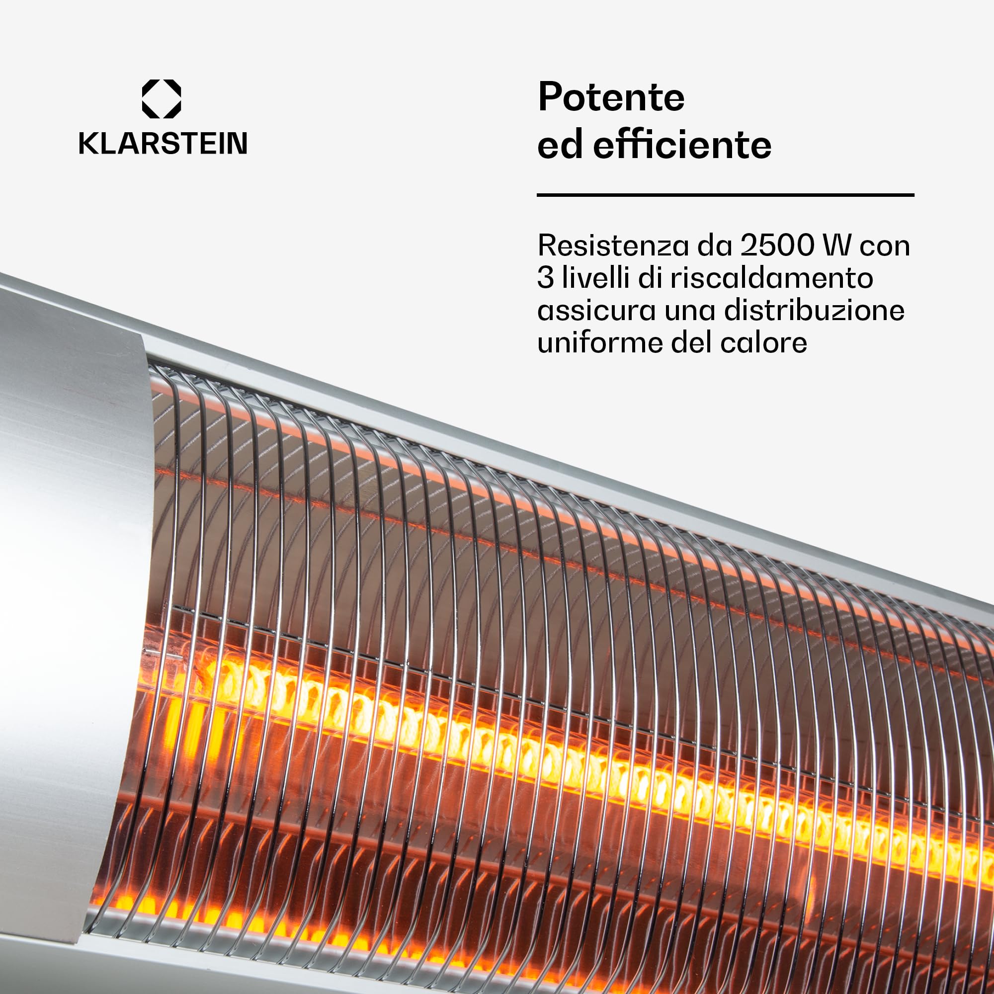Blumfeldt Stufa Elettrica Basso Consumo, Stufa Elettrica 2500W, Termosifone Elettrico per Esterni, Termoconvettore Elettrico da Parete, Protezione IP34, Riscaldamento Infrarossi, No CO2