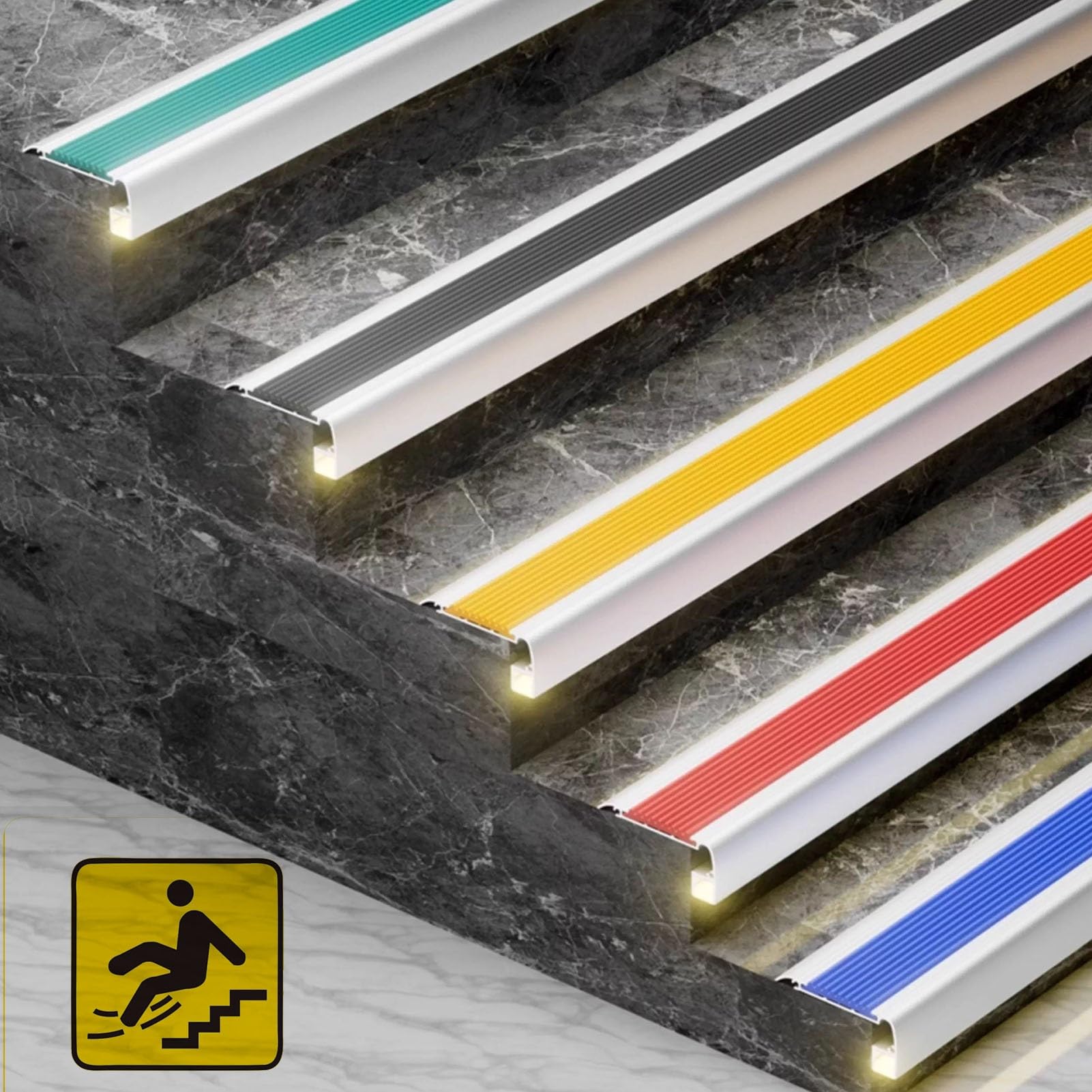 Profilo Paragradino Angolare in Alluminio da 100 cm Con canale LED, Profilo per Bordi per Scale a Forma di L da 58,5 mm x 24,3 mm per Pavimenti in Cemento e Legno(Gray yellow)