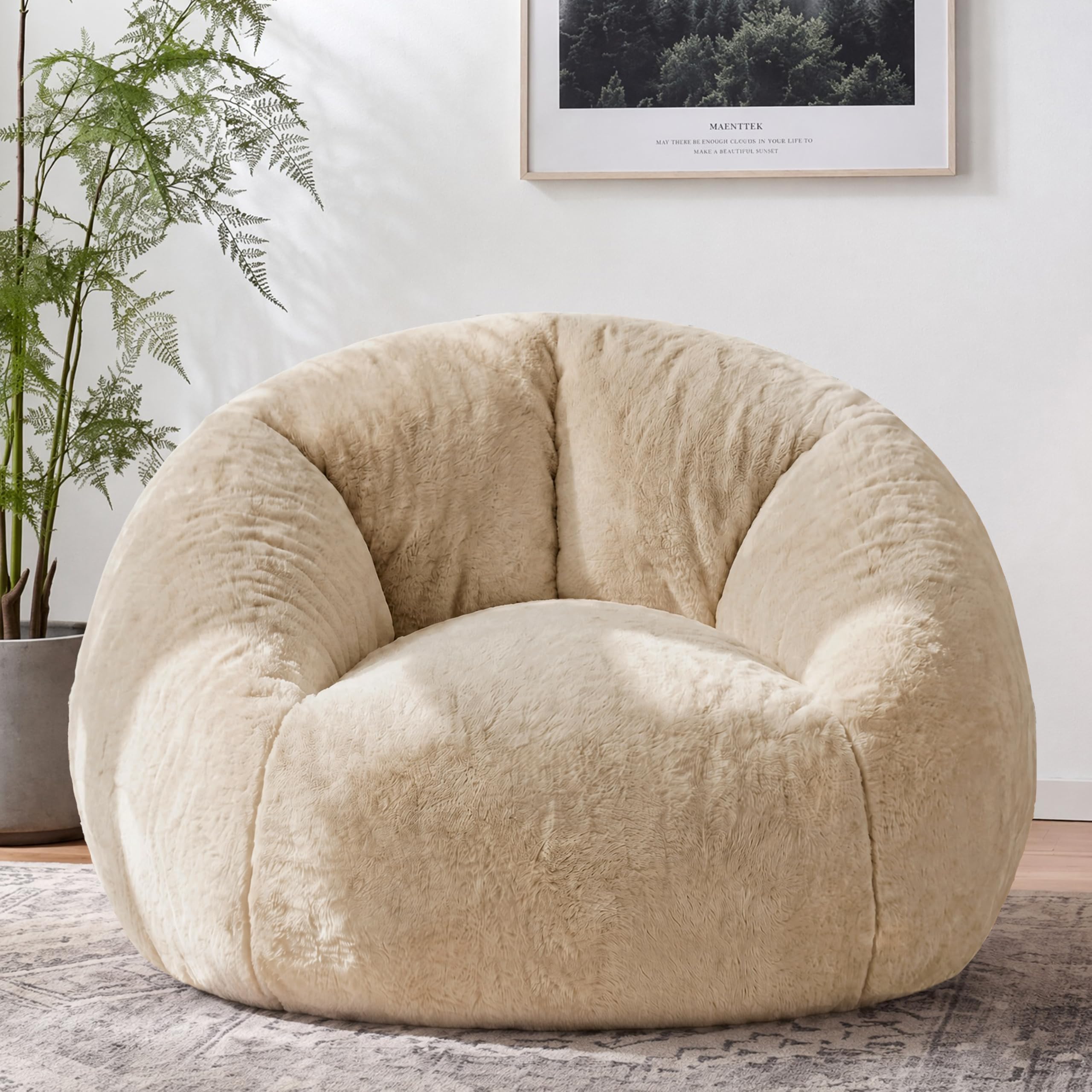 Vipbear Bean Bag Chair Filling Soft Short Plush Sofa for Adult & Kids Khaki