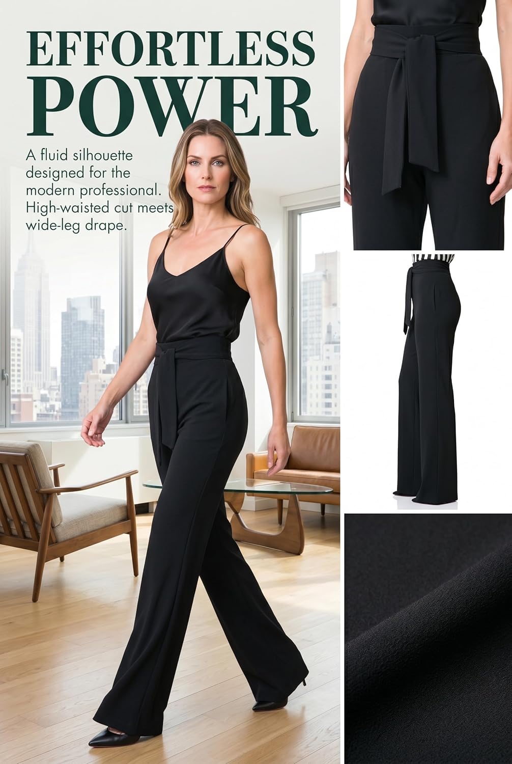 LKOUS Women's High Waisted Dress Pants Stretchy Straight Leg Business Casual Trousers with Pockets for Office Work
