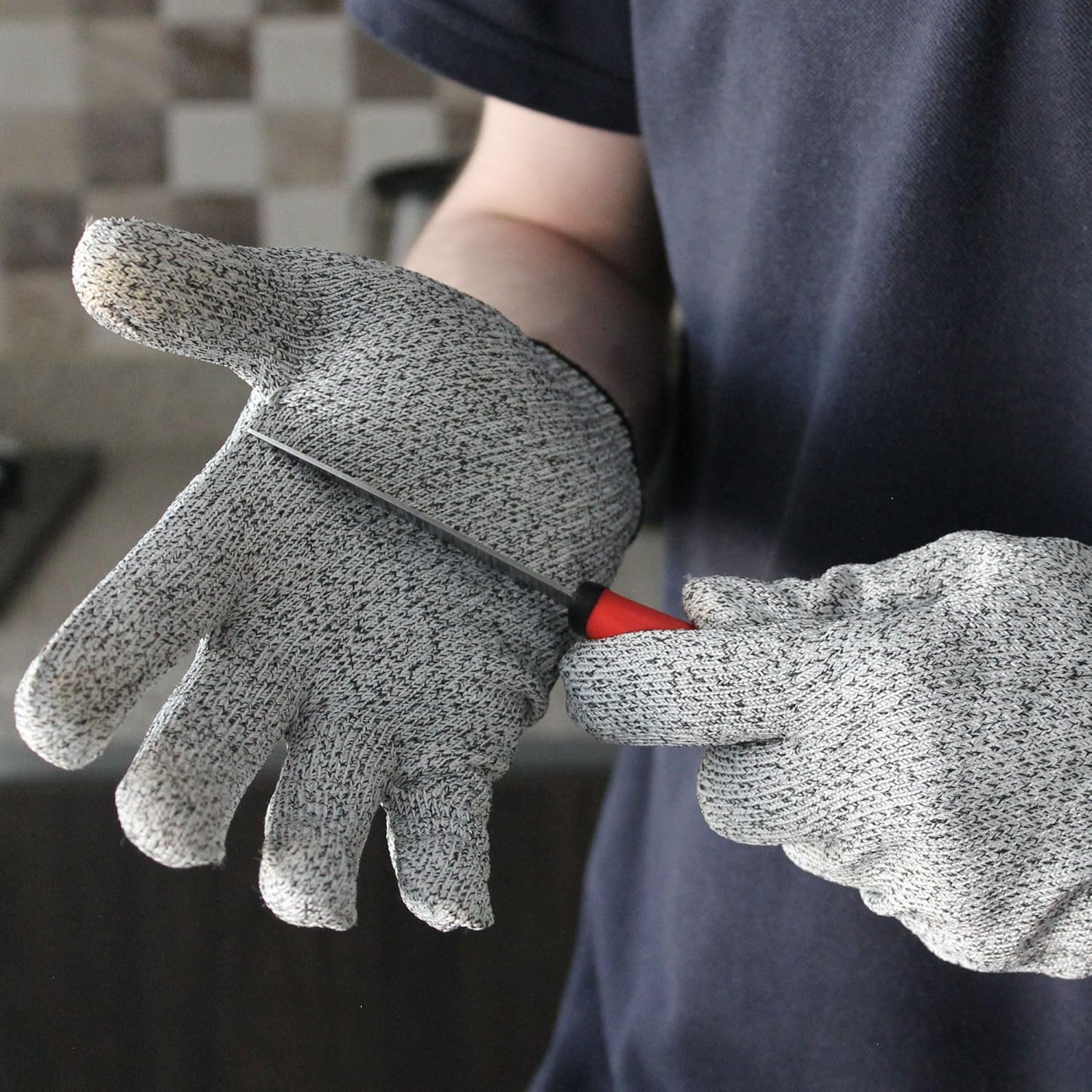 Stainless Steel Cutting Board for Kitchen - 304 Metal Chopping Board with 1 Pair of Cut Resistant Gloves - Double Sided Surface with Built-in Grater and Sharpener