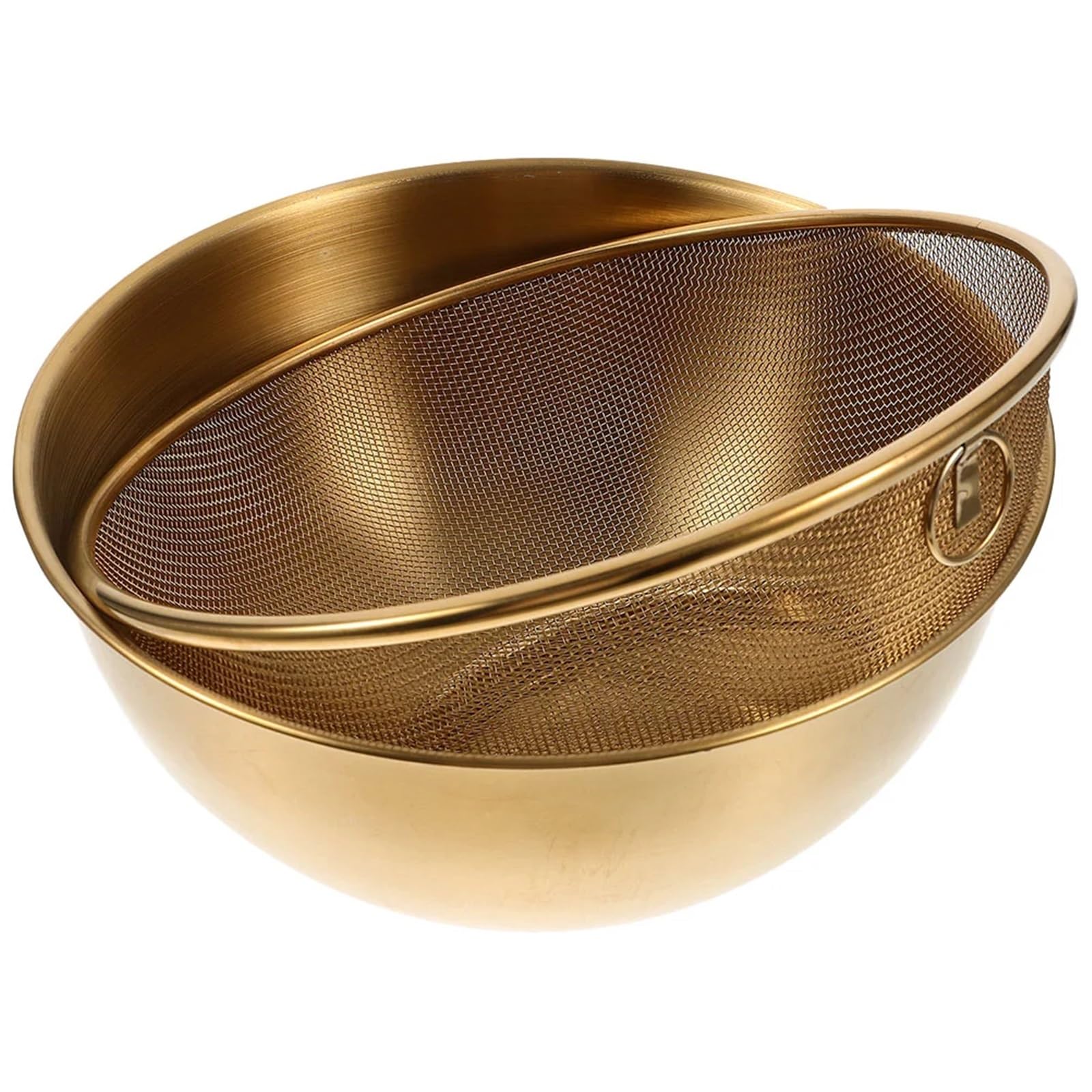 Colador De Arroz De Acero Inoxidable Juego de colador acero inoxidable con cuenco, lavabo for lavar arroz, escurridor verduras, malla fina, for mezclar, 1(Golden)