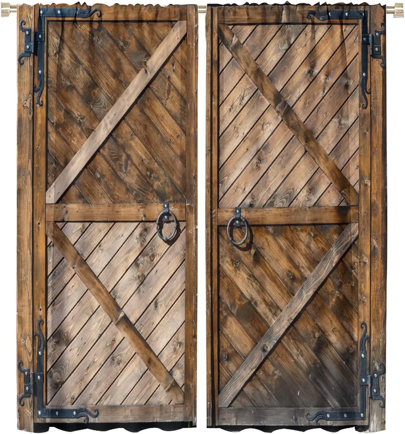 Rustic Barn Door Curtain, Vintage Rural Farm Life Western Farmhouse Old Garage Cross Wooden Door Blackout Rod Pocket Windows Door Curtain for Living Room Home Decor 42x54in