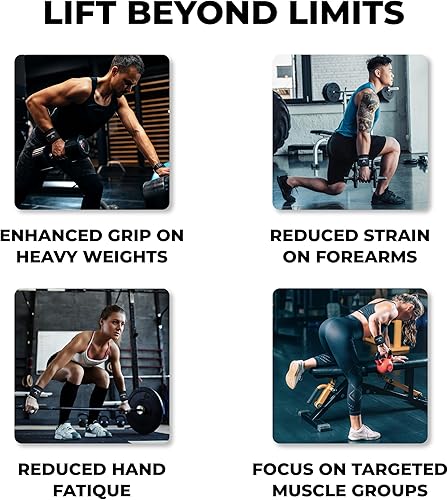 Miniatura 5 de Ganchos de levantamiento de pesas, correas acolchadas para levantamiento de pesas, correas de muñeca para hombres y mujeres, correas de peso muerto