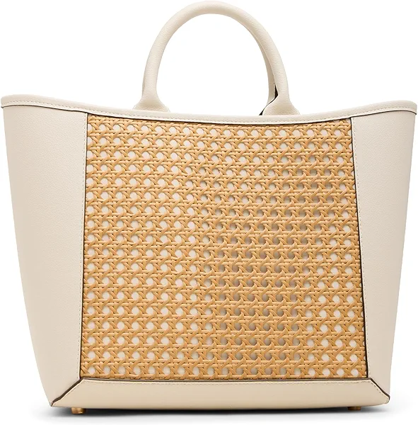 Anne Klein Womens Caning Medium Tote with Detachable Strap, Parchment