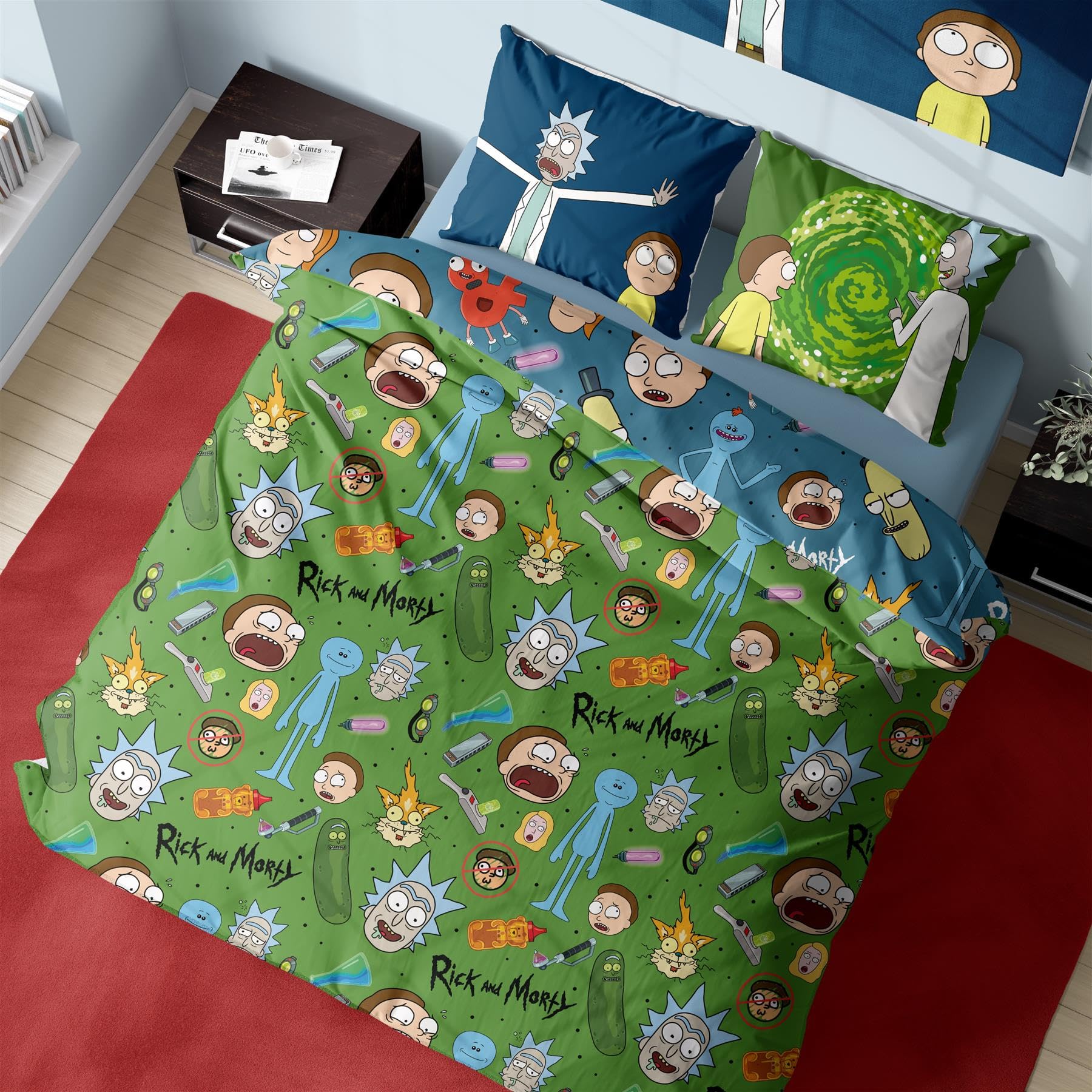 Rick and Morty Duvet Cover - Portals Pickle Rick Design - Official Reversible Bedding Set - Double Duvet Cover and Pillowcase Set
