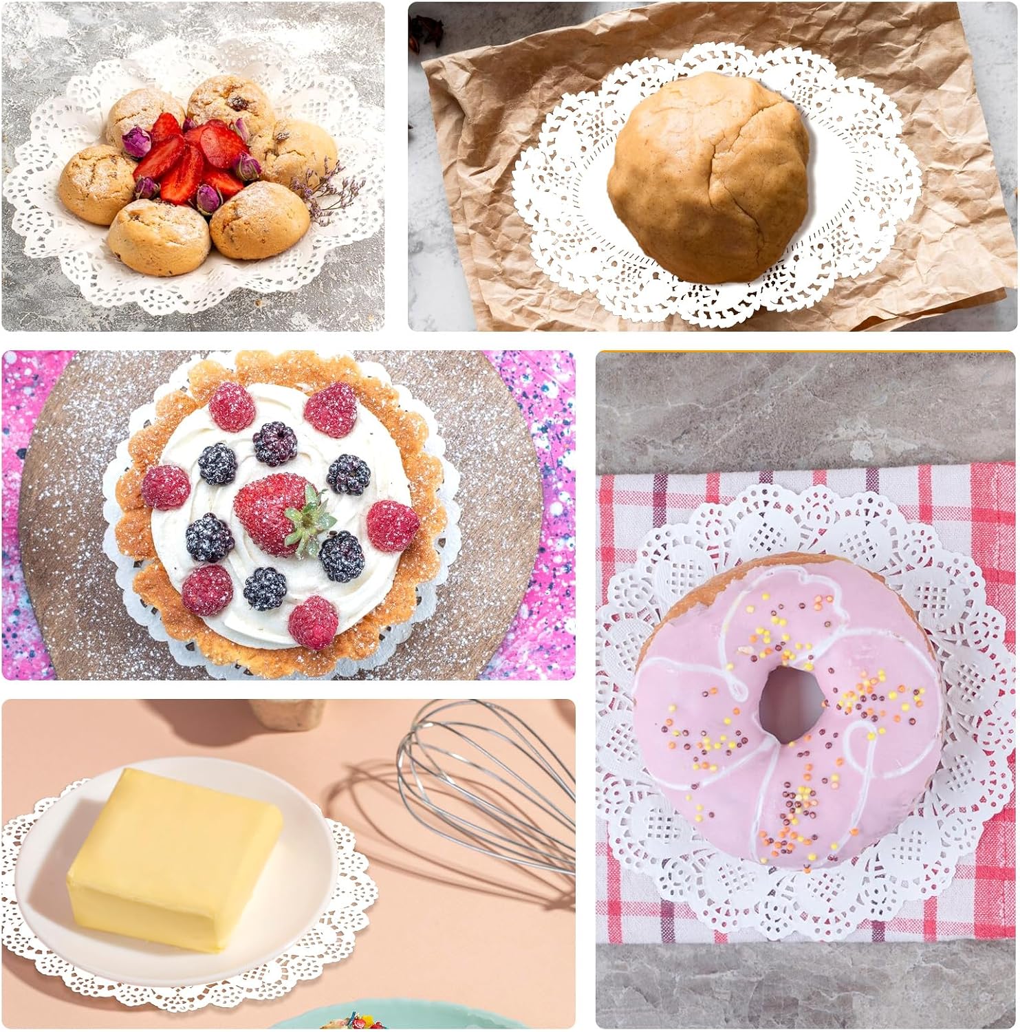 400PCS Paper Doilies Assorted Sizes Disposable Doilies White Lace Decorative Food Placemats for Serving Tray, Coffee, Desert Tray, Cake, Buffet Party Wedding Tableware Decoration Round Rectangle Oval