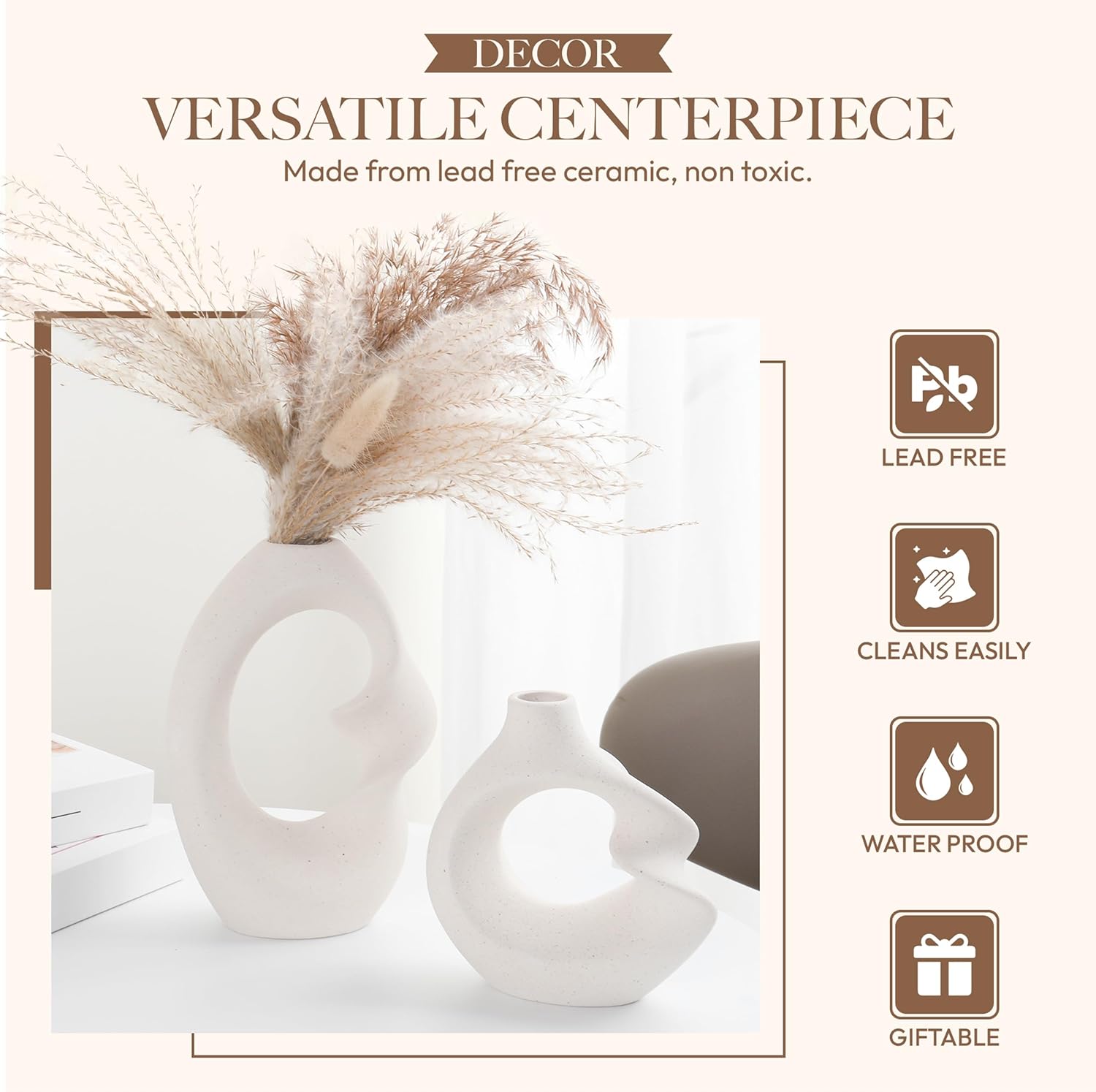 Set of 2 Romantic Hollow Ceramic Vases for Home Decor – Modern Minimalist Romantic Flower Vase for Pampas Grass Perfect for Entryway, Coffee Table, Living Room, Dining Table, Shelf Decor - Image 4