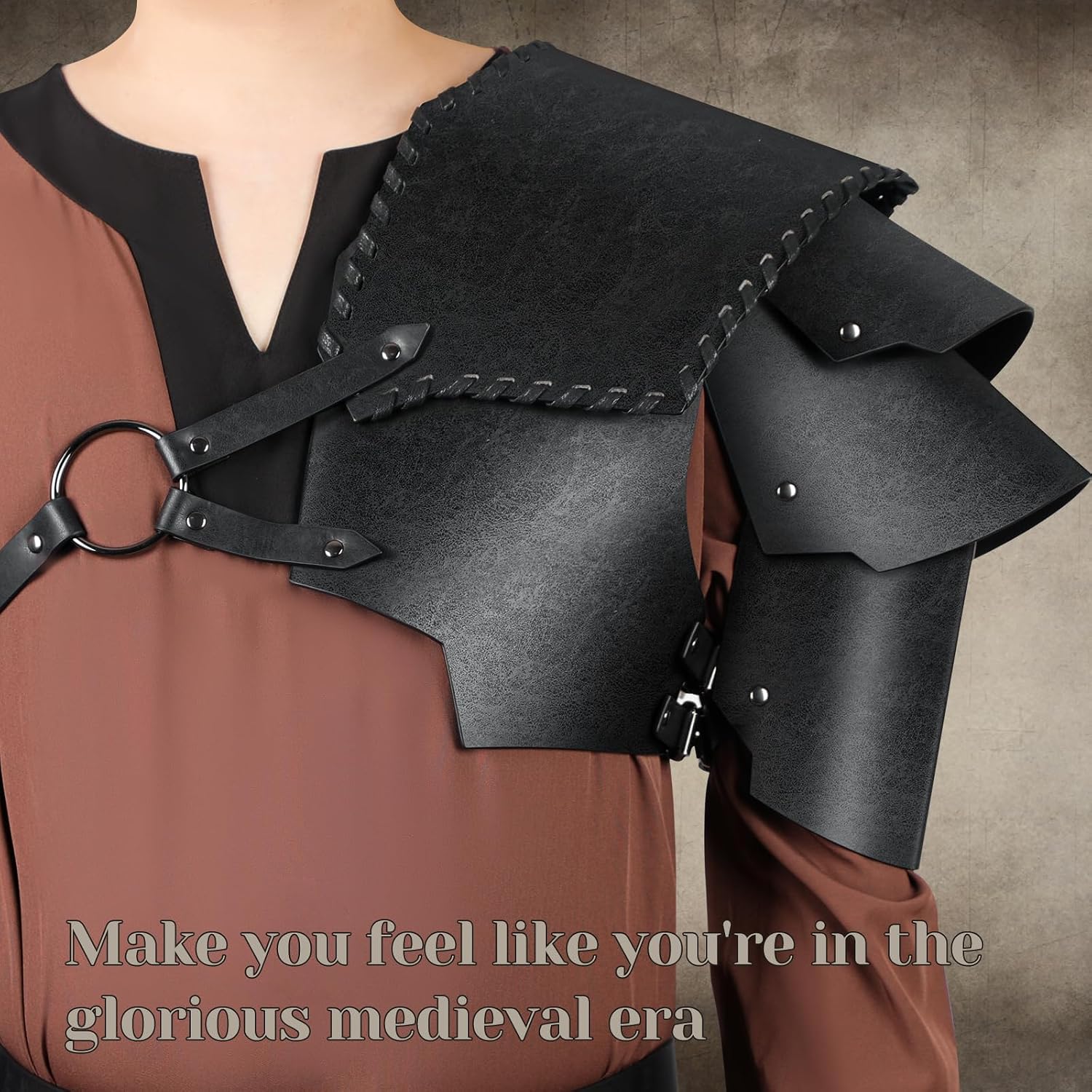Medieval Armor Faux Leather Pauldron Shoulder Armor, Perfect Viking Accessories for LARP, Cosplay, and Halloween