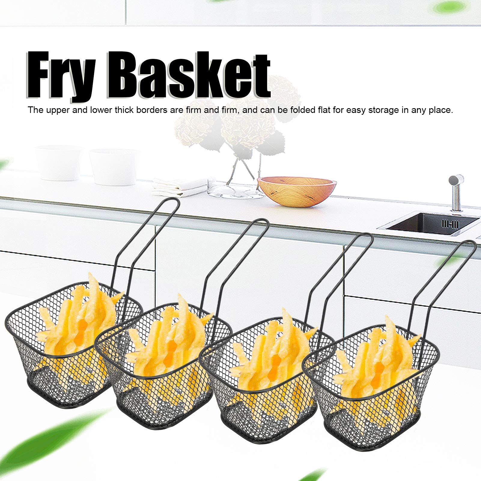 Lot De 12 Paniers à Frites En Acier Inoxydable Noir - Mini Paniers Avec Poignée, 10x8,5x6,5 Cm, Pour Friture Ou Service