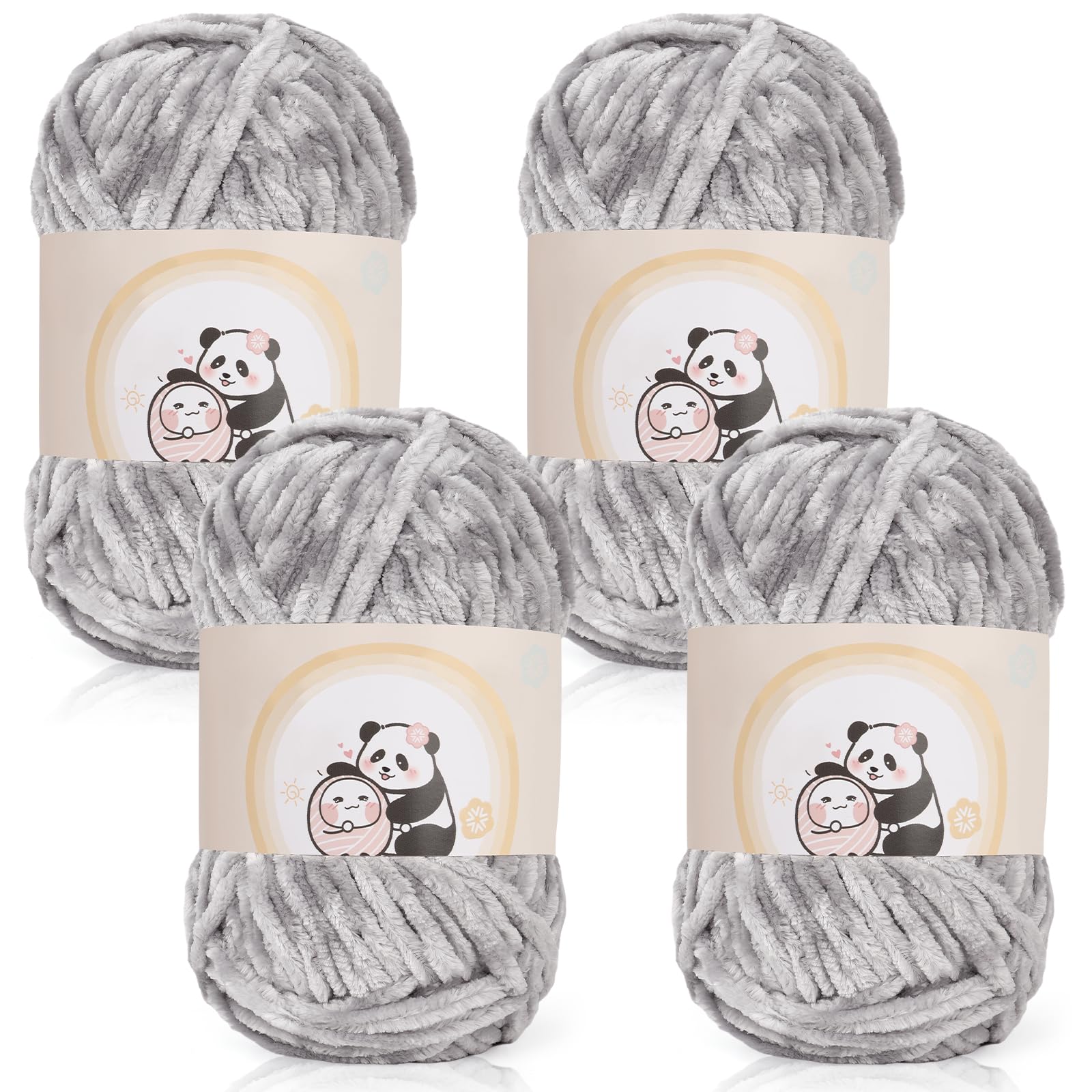 Aeelike 400g Warme Chenille Wolle zum Stricken, Flauschige Dicke Garn zum Handstricken, Samt Velvet Babywolle zum Häkeln, Weich Plüschwolle für Amigurumis Babydecke, Hellgrau