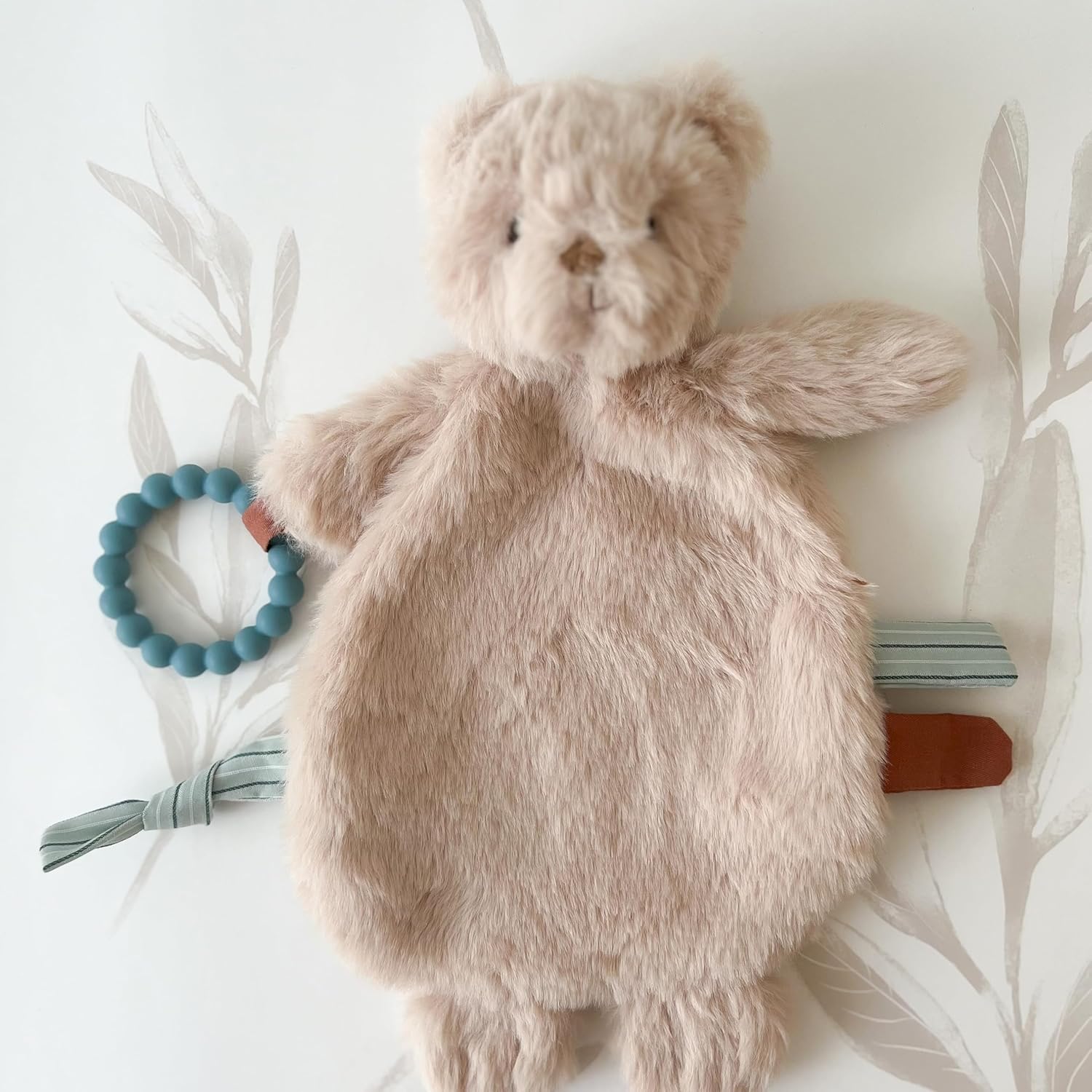 MON AMI Baldwin Bear Security Blanket with Silicone Teether | 12-Inch Plush Lovey for Babies | Soothing Sensory Snuggle Toy | Perfect Newborn Essential for Birthdays & Baby Showers