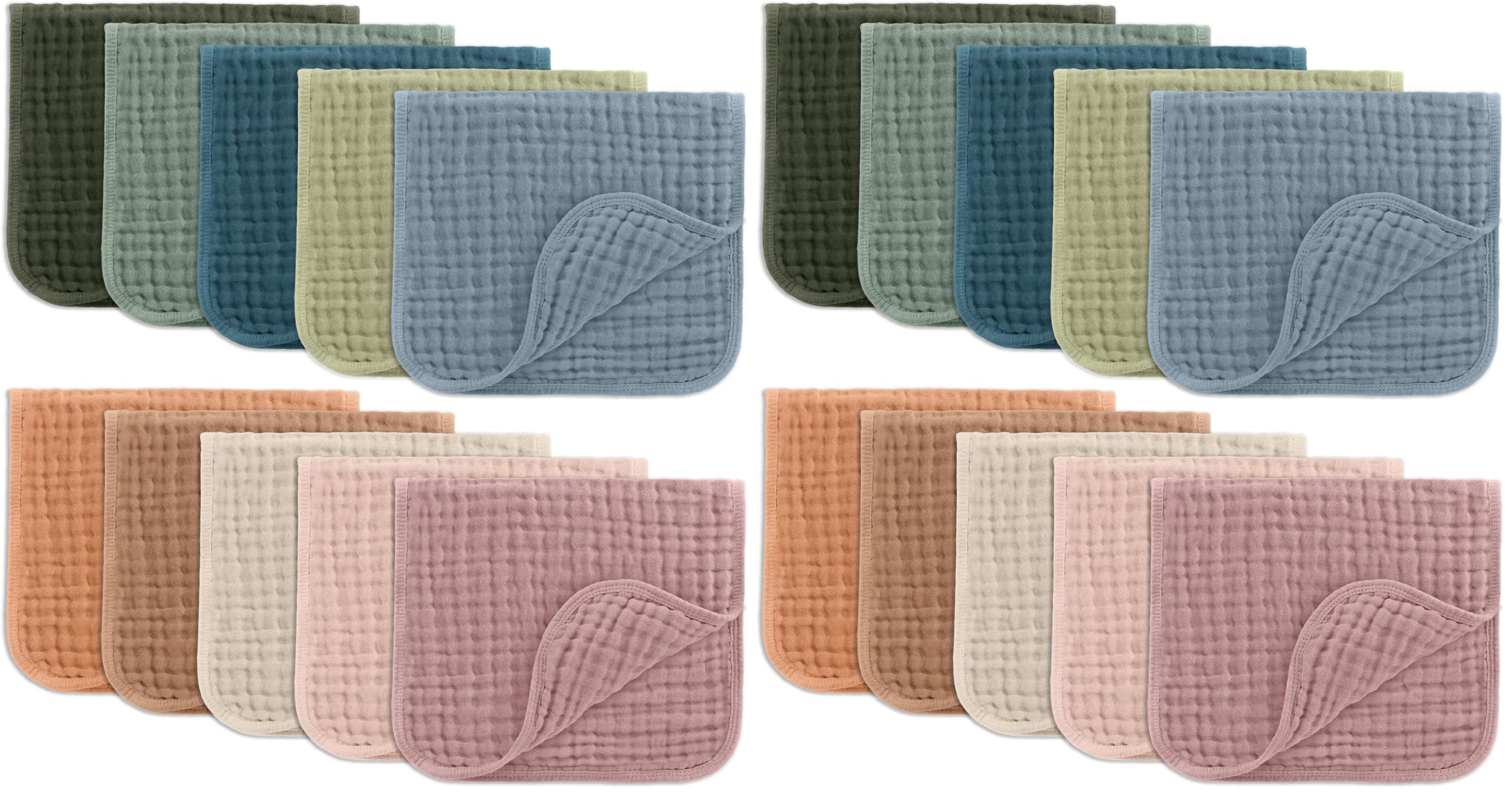Comfy Cubs Muslin Burp Cloths 20" x 10", Pack of 20 - Large, 6-Layer, Ultra Absorbent 100% Cotton for Baby Drool and Messes - Soft, Safe &amp; Gentle Baby Burp Cloths for Boys &amp; Girls - Multi