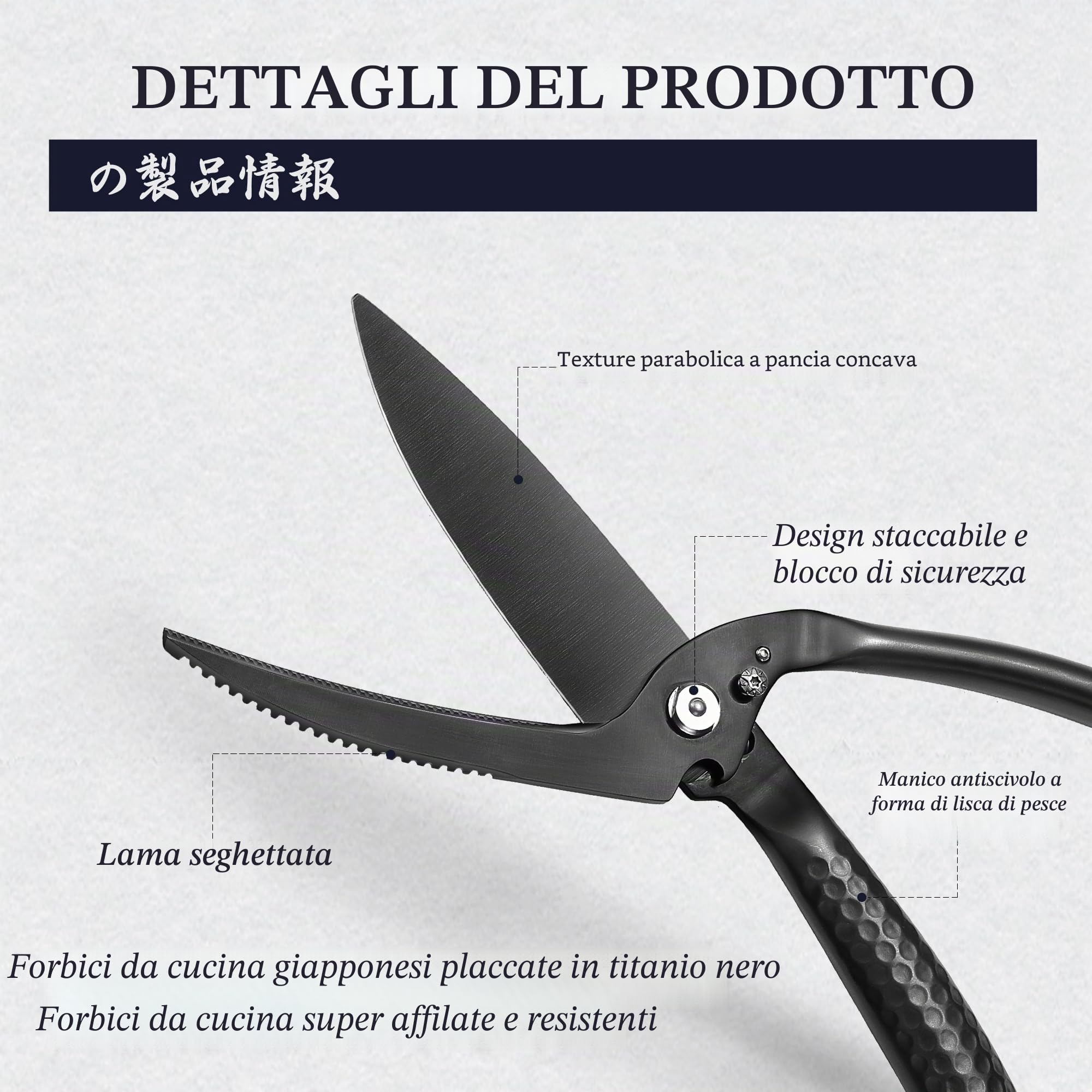 MITSUMOTO SAKARI Forbici da cucina giapponesi da 4,7 pollici, cesoie da cucina in titanio nero, resistenti, multiuso in acciaio inox per pollo, carne, osso, pesce | Cesoie da Cucina Pesanti con Rivestimento Titanio Nero, Cesoie Multifunzione in Acciaio In