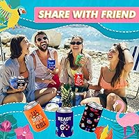 Vista 6 de Dandat Paquete de 24 enfriadores de latas con temática de playa – Divertidas fundas para bebidas para barbacoa y playa, soportes plegables