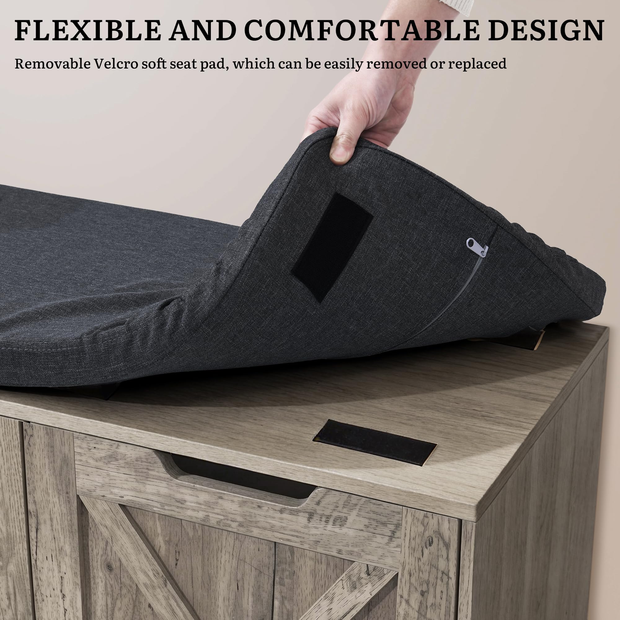 YITAHOME Banc à Chaussures, Meuble Chaussure Banc avec Siège Rembourré et Coussin, Double Porte Ouverte Rangement Chaussure avec Armoires Latérales, Meuble d'Entrée, 105 x 37 x 65.5cm, Gris