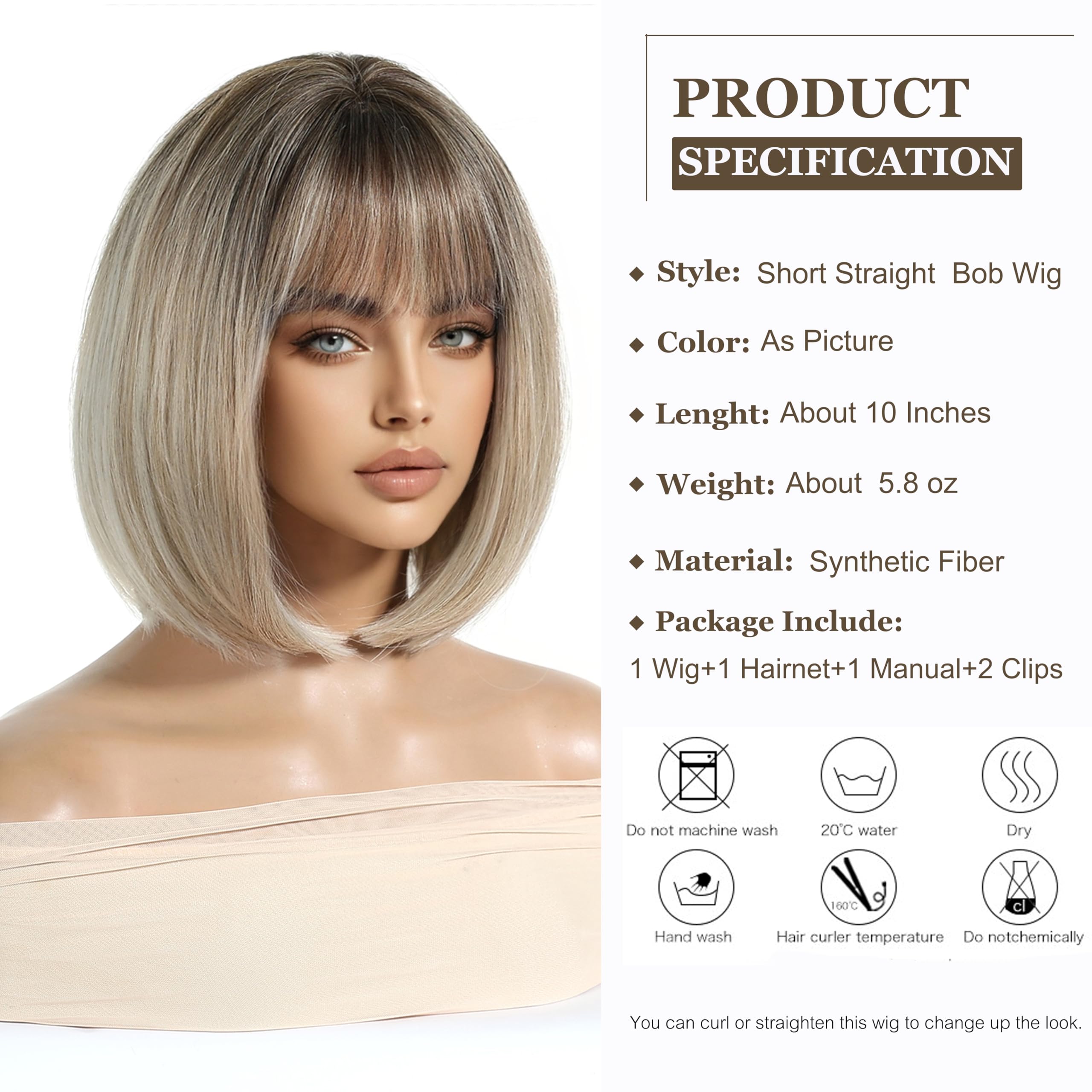Esmee Short Straight Blonde Wigs for Women Natural Synthetic Hair Ombre Wig for Daily & Party Use, Blonde 8330-1, 10 inches - Image 2