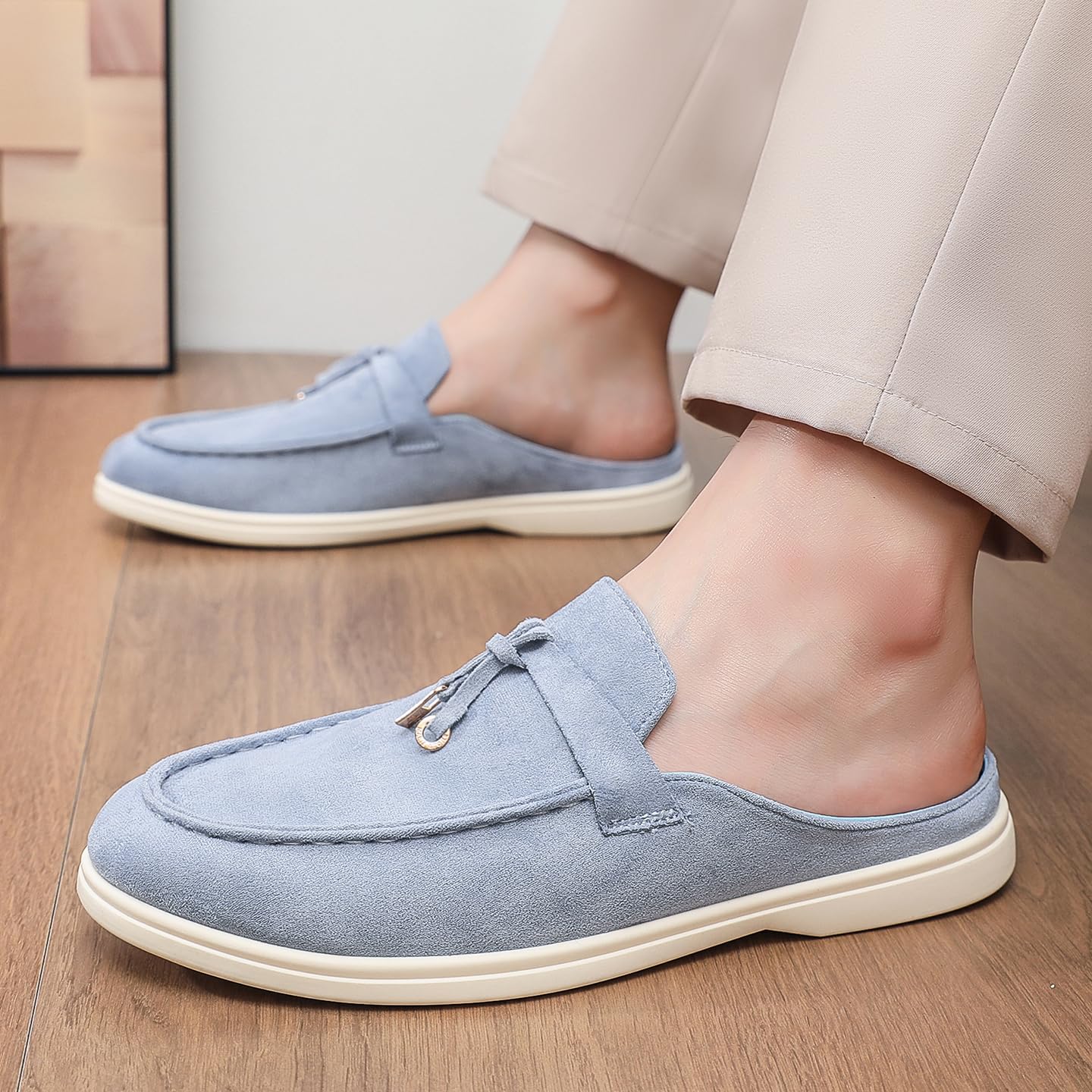 Mocassini Mules Senza Tallone Uomo Pelle Scamosciata Scarpe Slip On Leggere Casual per Uso Quotidiano