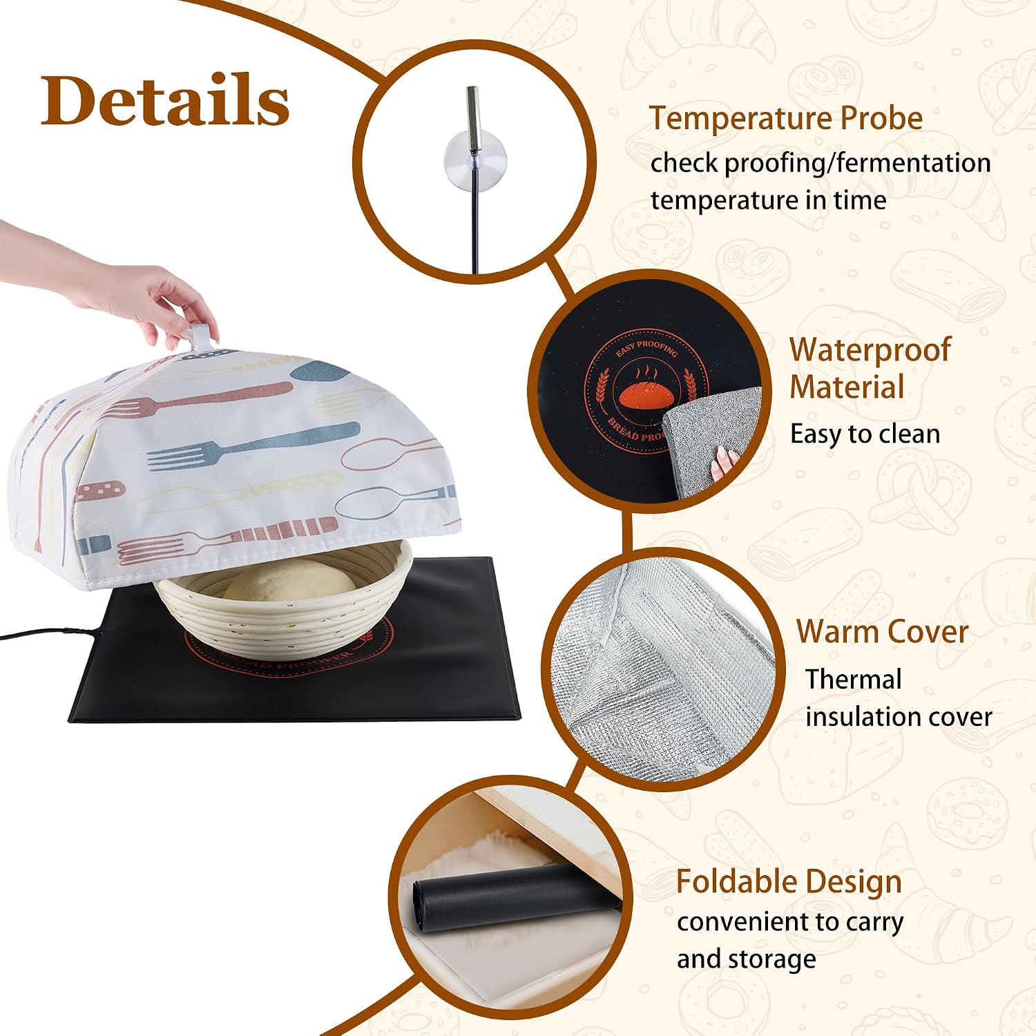 Bread Proofing Mat with Warm Cover, Sourdough Hearting Mat, Sourdough Warming Mats with Thermostat Temperature Control, 13.9" x 13.9" Bread Proofer Dough Warmer for Home Kitchen Baking image 3