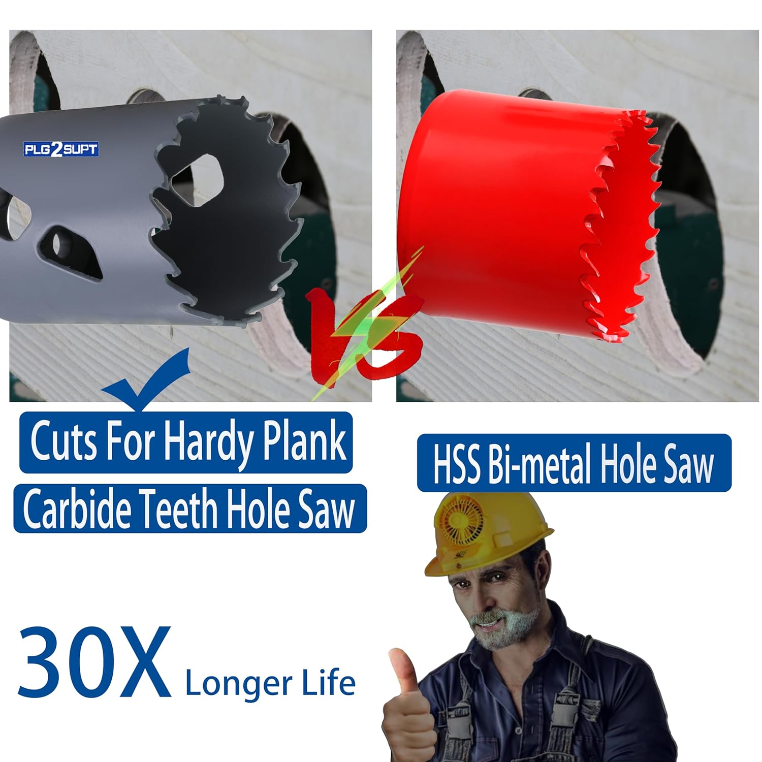 4-3/4” 121mm Inch Carbide Hole Saw Cutter Multi-Purpose Hole Saw Bit for Hardy Plank MDF Air Brick Nail Embedded Wood 2.36” Depth Up to 30X More Cuts