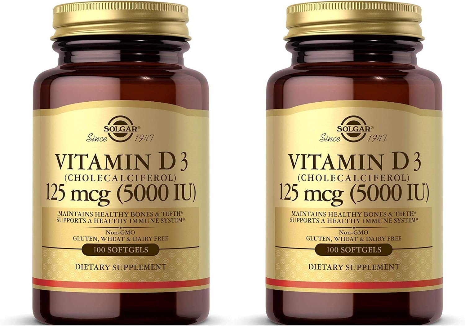Solgar Vitamin D3 (Cholecalciferol), 5000 IU, 100 S Gels